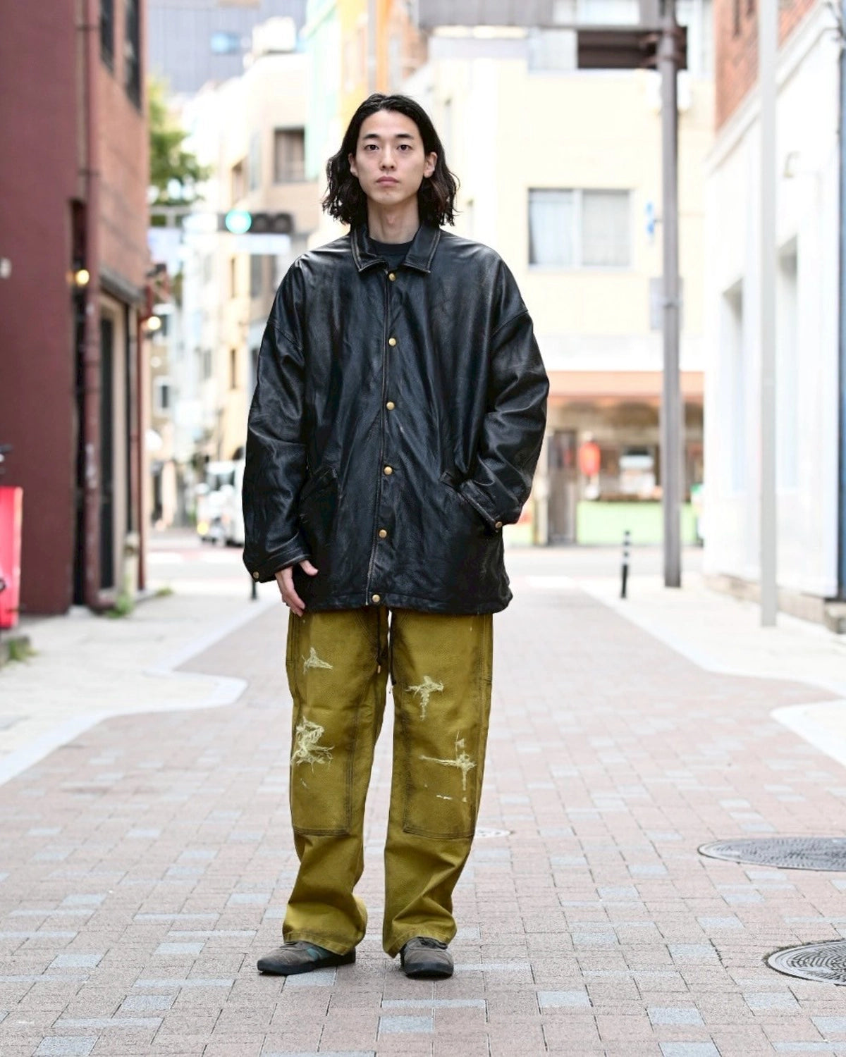 KAMIYA / Distressed Leather Coach Jacket (G15BL011)