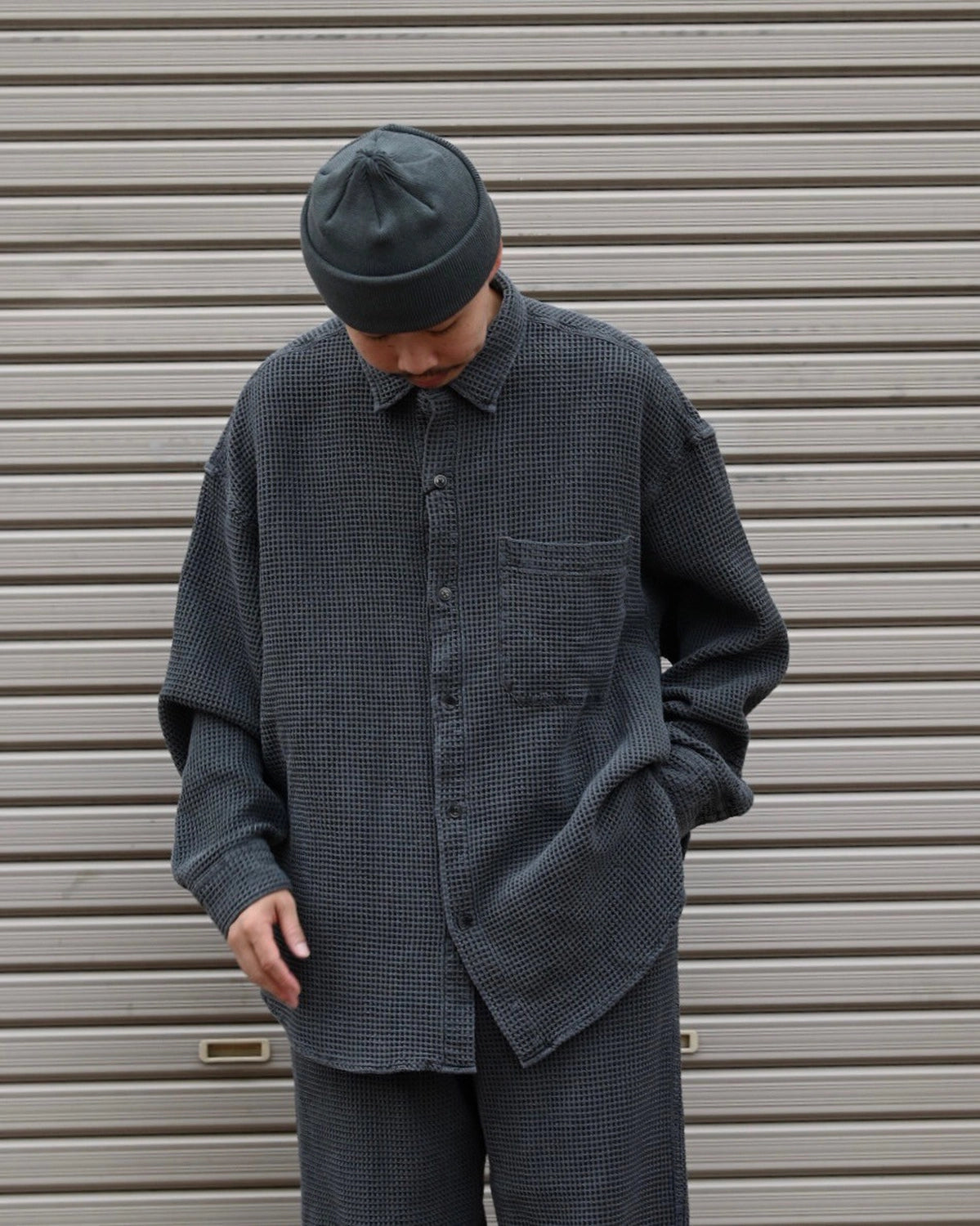COOTIE PRODUCTIONS® / Pigment Dyed Waffle L/S Shirt (CTE-25A406)