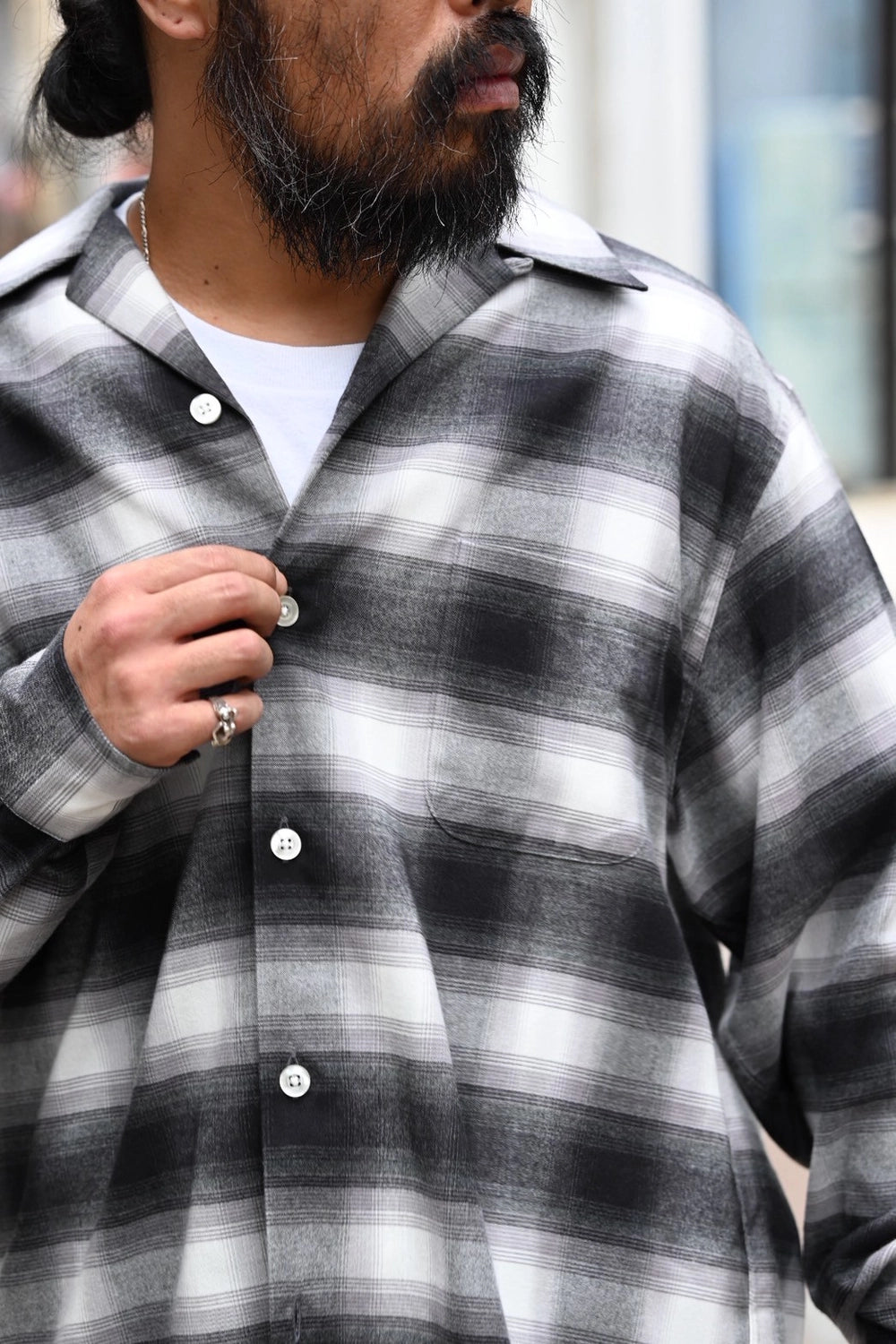 WACKO MARIA / OMBRE CHECK OPEN COLLAR SHIRT (25FW-WMS-OC06)