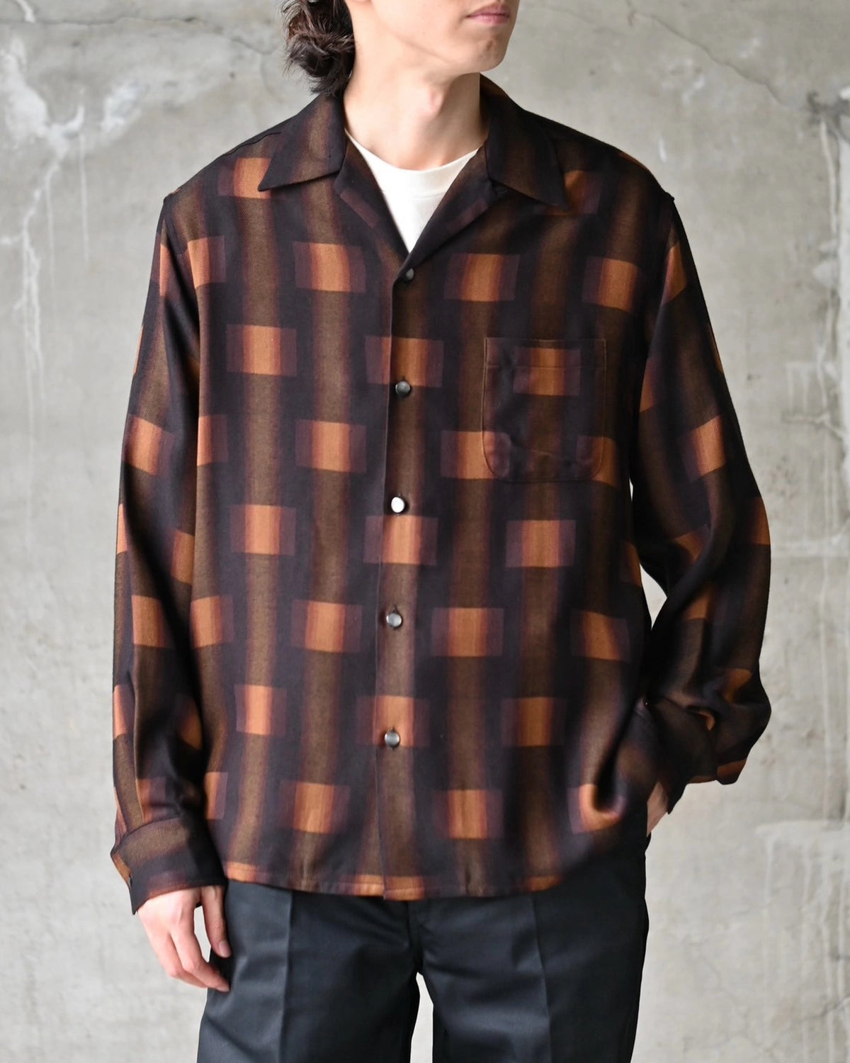 WACKO MARIA / OMBRE CHECK OPEN COLLAR SHIRT L/S TYPE-1 (26FW-WMS-OC01)