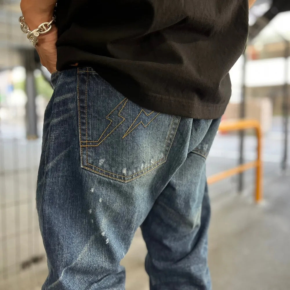 SEQUEL / × FRAGMENT  DAMEGE DENIM PANTS (SQ-24SS-PT-07)