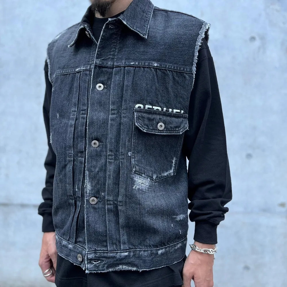 SEQUEL / BLACK DENIM VEST JACKET (SQ-24SS-JK-04)