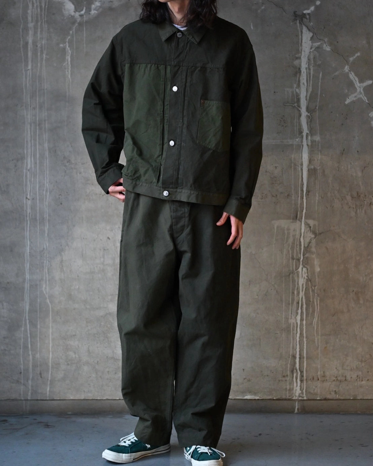A.PRESSE / Vintage Cotton Silk Oiled Tent Cloth Trousers (26AAP-04-12)