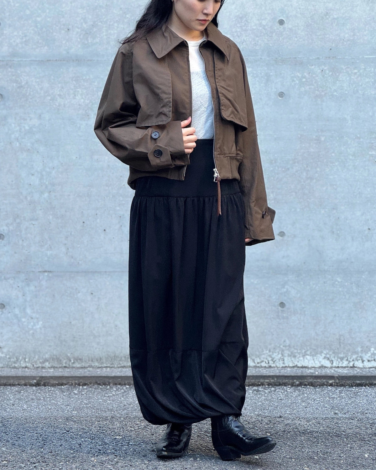 08sircus / Suede satin balloon skirt (S26AW-SK06)
