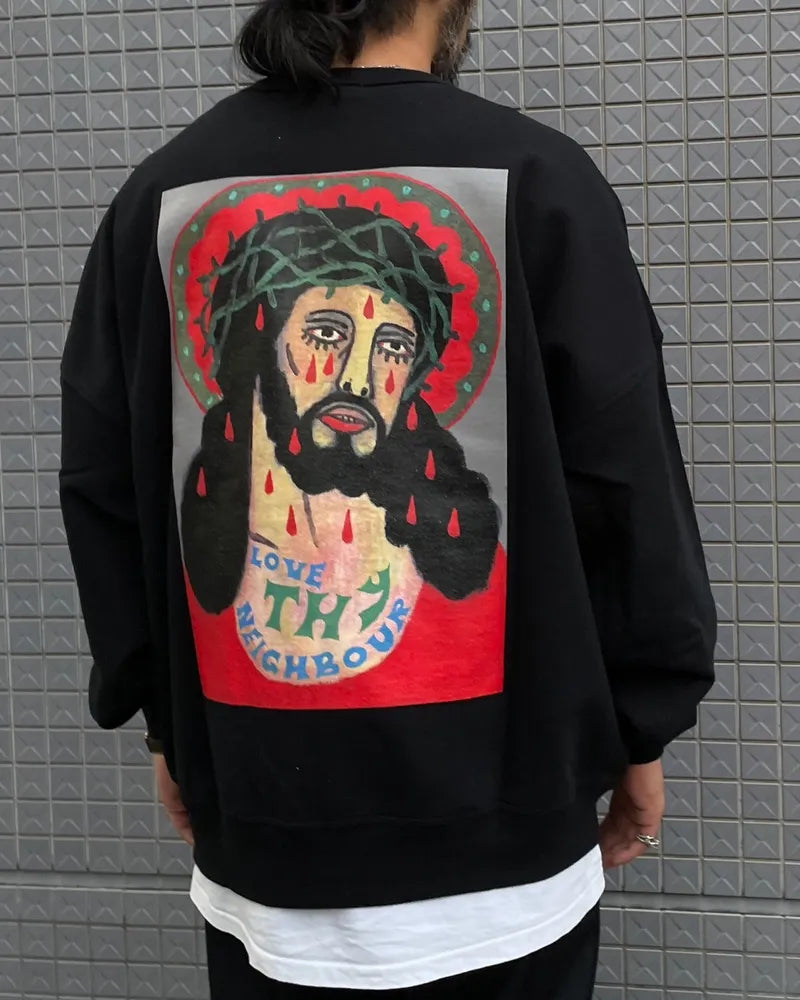 COOTIE PRODUCTIONS® / × Jakob Morley  Print Sweat Crew -LOVE THY NEIGHBOUR- (CTE-24A325)