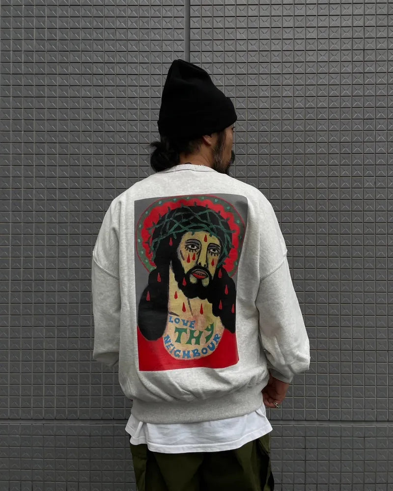 COOTIE PRODUCTIONS® / × Jakob Morley  Print Sweat Crew -LOVE THY NEIGHBOUR- (CTE-24A325)