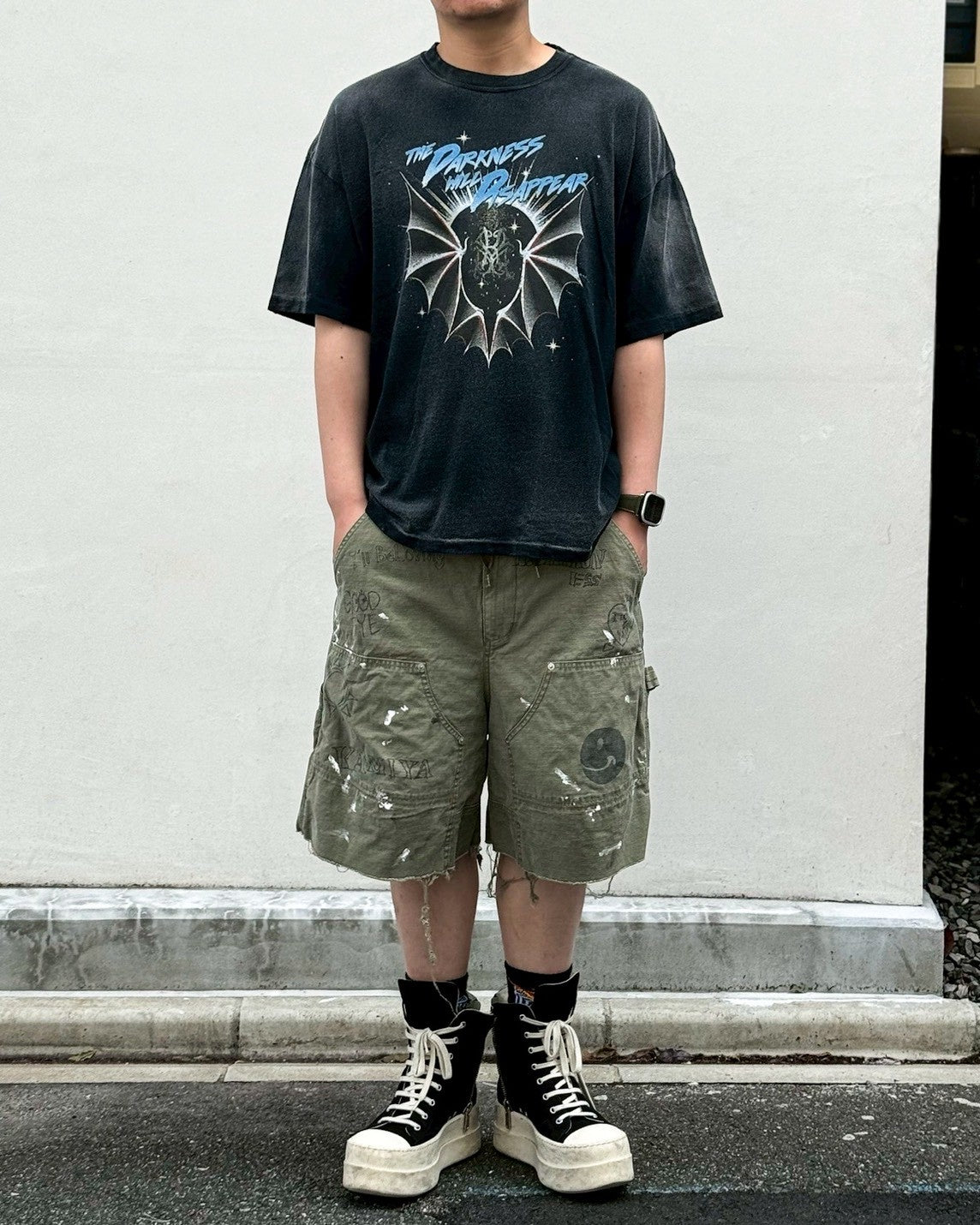 KAMIYA / "THE DARKNESS WILL DISAPPEAR" Distressed T-shirt (G16TS086)