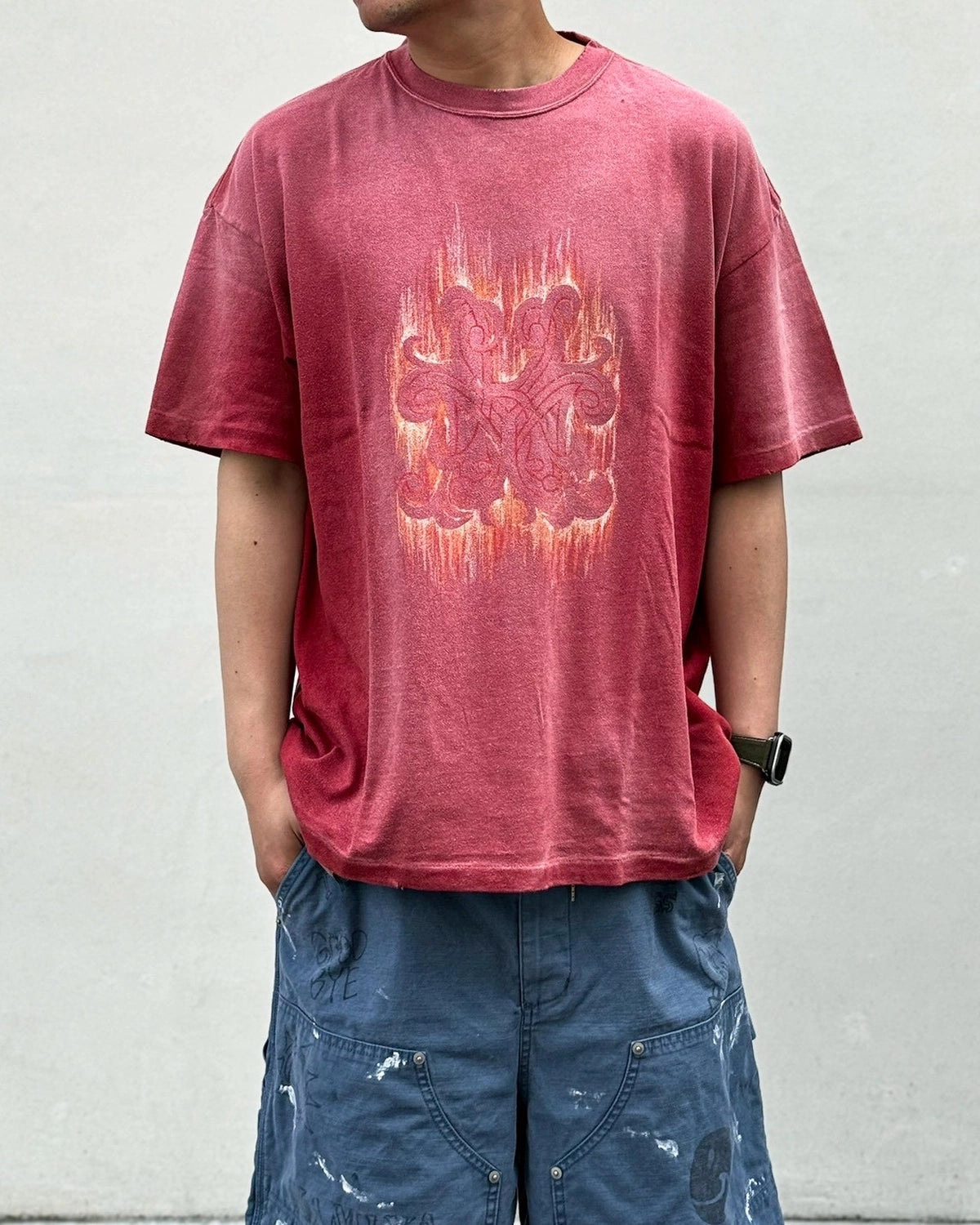 KAMIYA / "CRAYON FLAME" Distressed T-shirt (G16TS085)