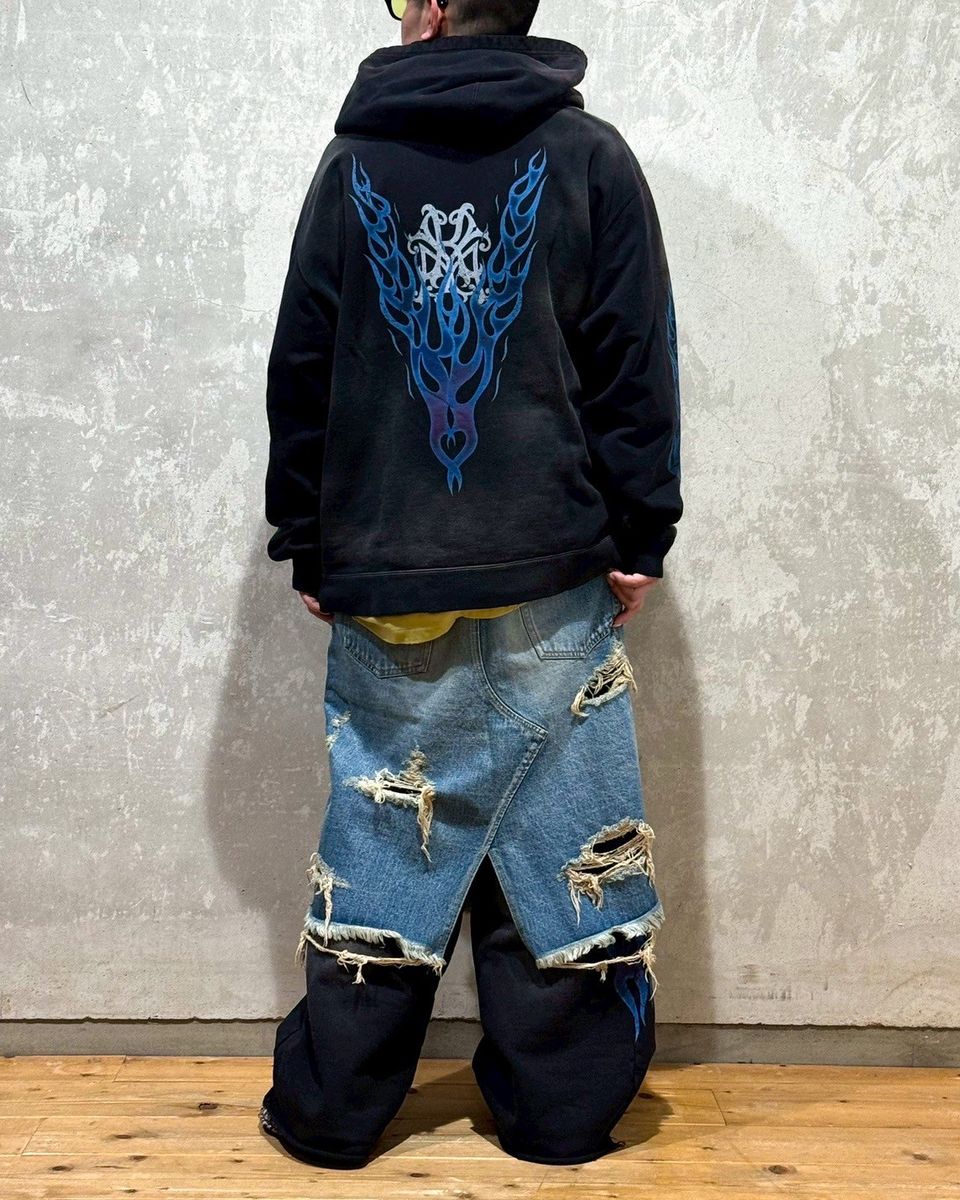 KAMIYA / “KMY-FIRE” Distressed Zip-up Hoodie (G14HD075)