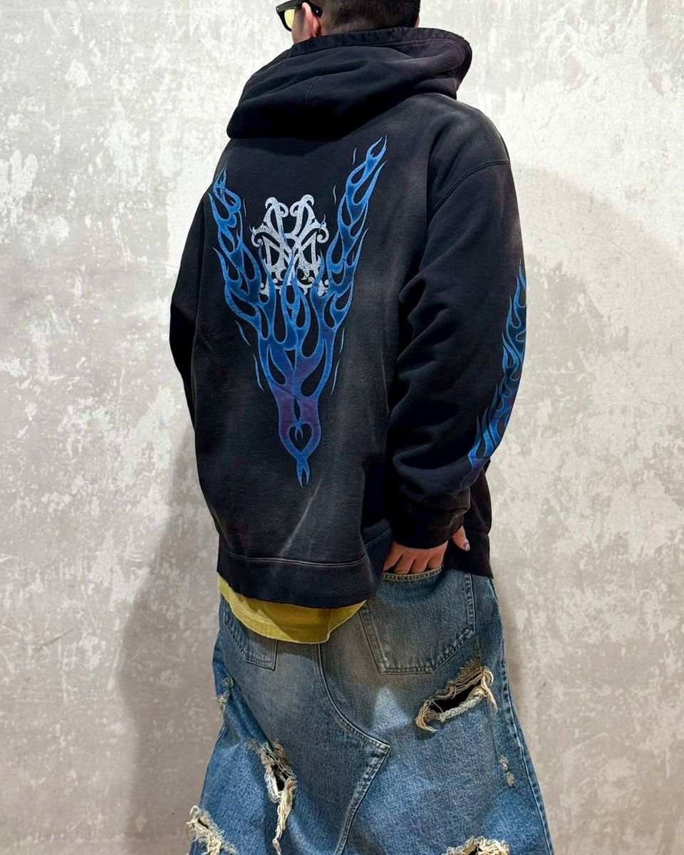 KAMIYA / “KMY-FIRE” Distressed Zip-up Hoodie (G14HD075)