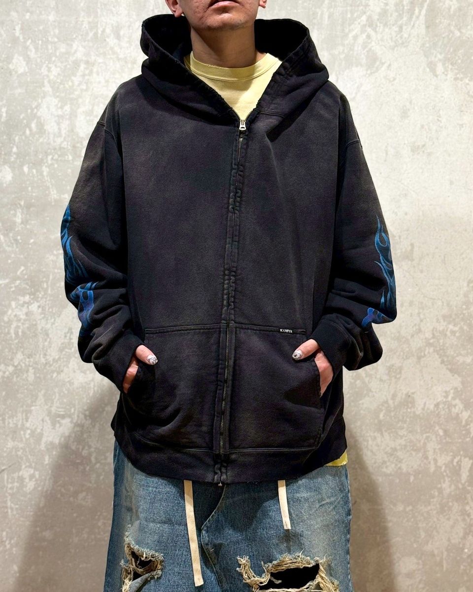 KAMIYA / “KMY-FIRE” Distressed Zip-up Hoodie (G14HD075)