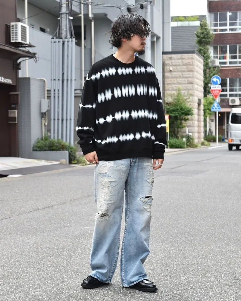 MINEDENIM  / Paper rips Border Fleece Crewneck Pullover (2409-4004)