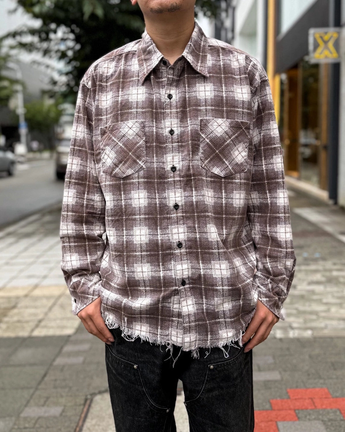 MIYAGIHIDETAKA -Rafu-  / Processed Printed Nel Shirt (Rafu080)