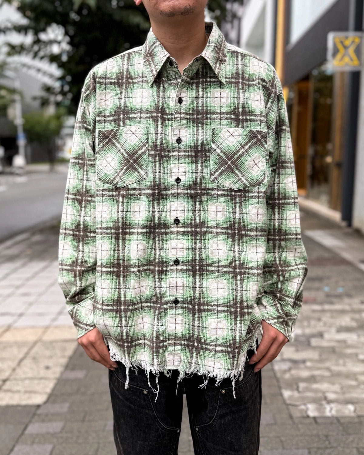 MIYAGIHIDETAKA -Rafu-  / Processed Printed Nel Shirt (Rafu080)