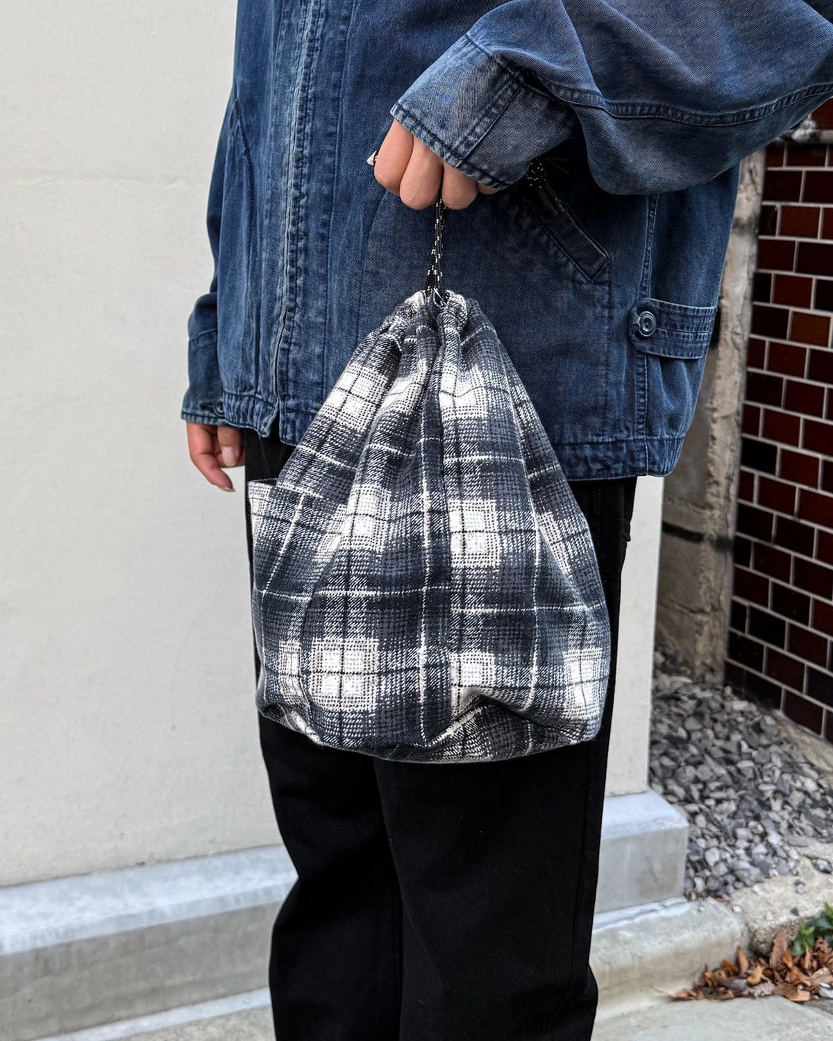 MIYAGIHIDETAKA -Rafu-  / Check Drawstring Bag (Rafu081)