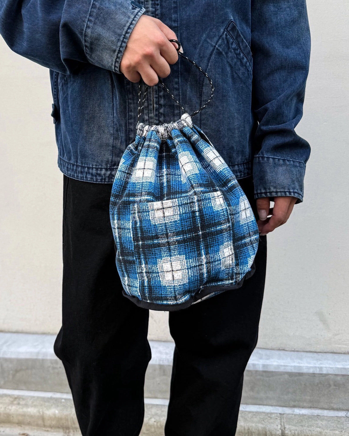 MIYAGIHIDETAKA -Rafu-  / Check Drawstring Bag (Rafu081)