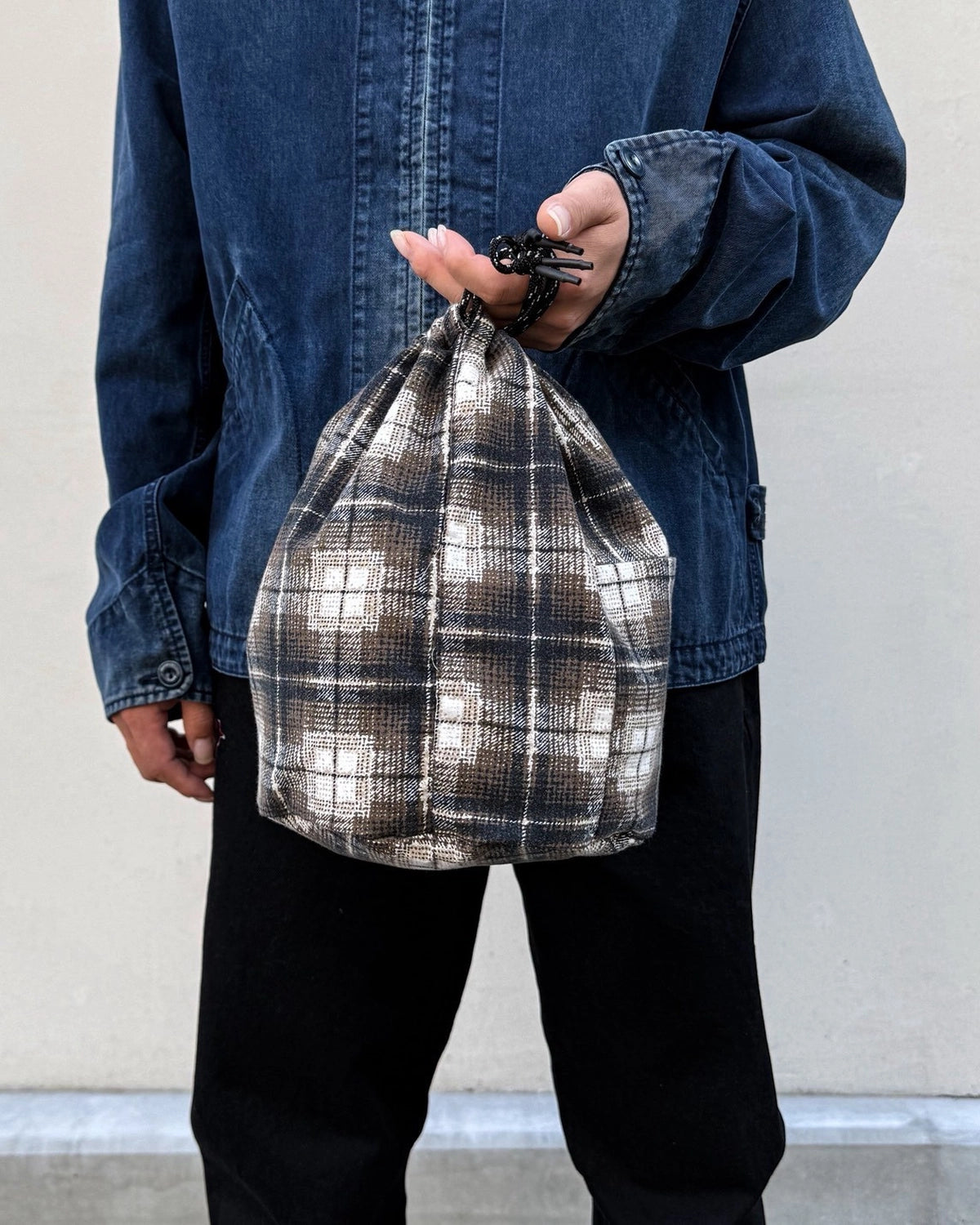 MIYAGIHIDETAKA -Rafu-  / Check Drawstring Bag (Rafu081)