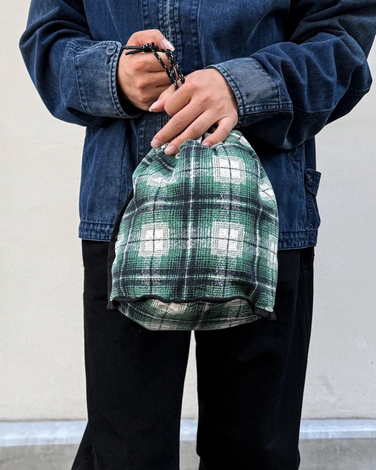 MIYAGIHIDETAKA -Rafu-  / Check Drawstring Bag (Rafu081)