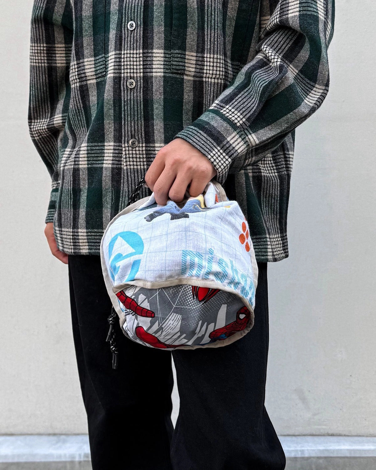 MIYAGIHIDETAKA -Rafu-  / Patchwork Drawstring Bag / NAVY (MH061)