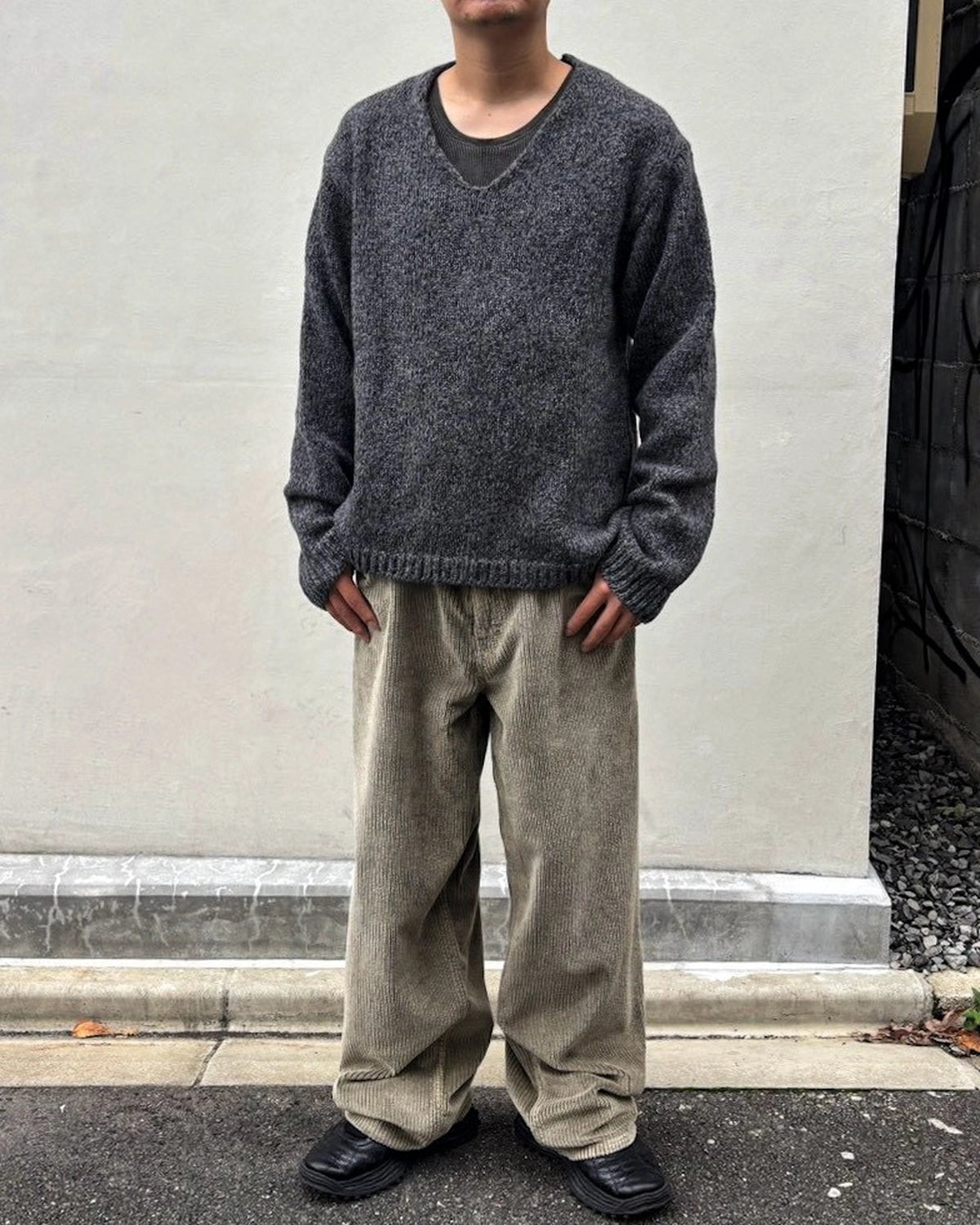 OUR LEGACY / LINK V-NECK Slub Twisted Ash Grey Wool (M4263LA)