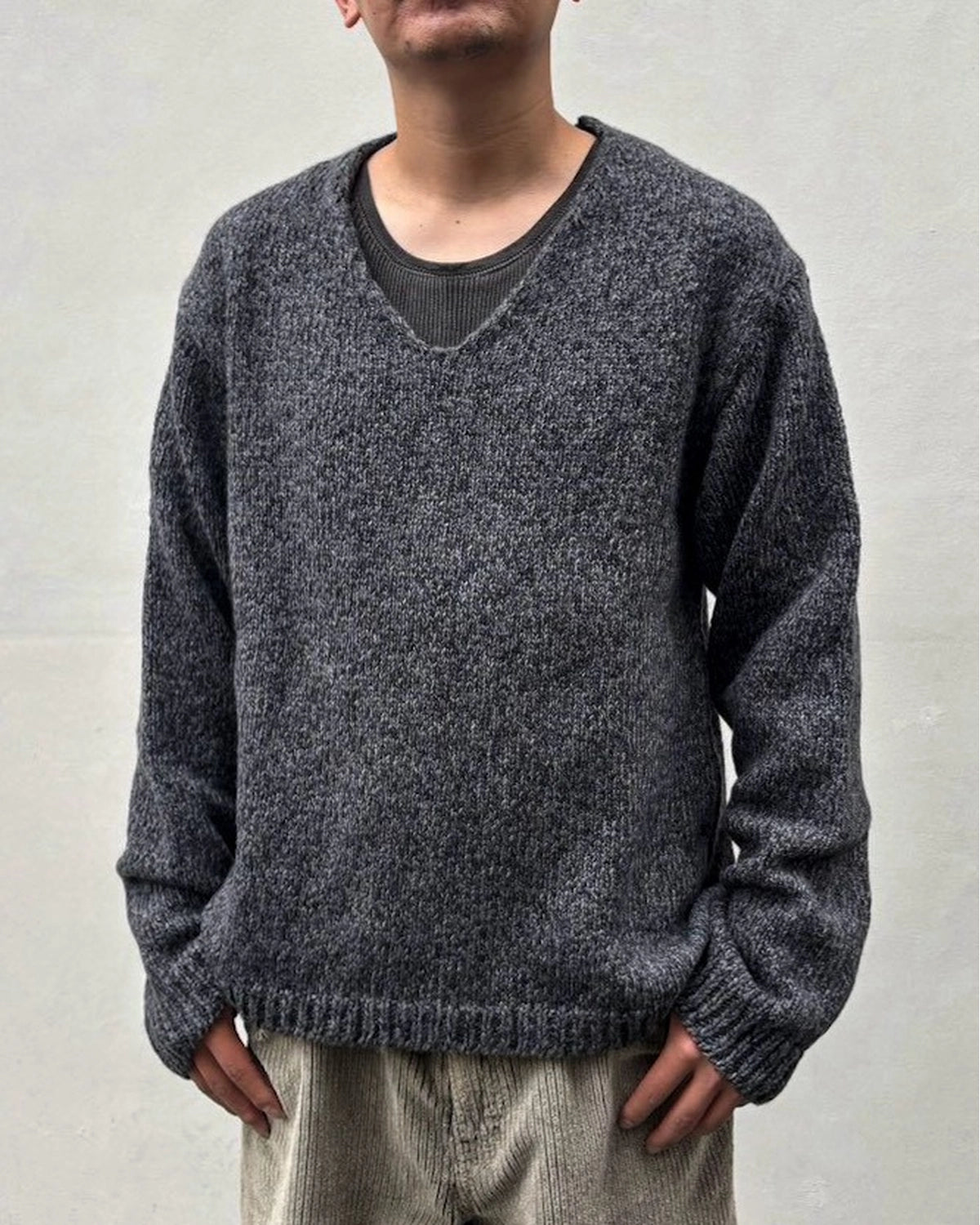 OUR LEGACY / LINK V-NECK Slub Twisted Ash Grey Wool (M4263LA)
