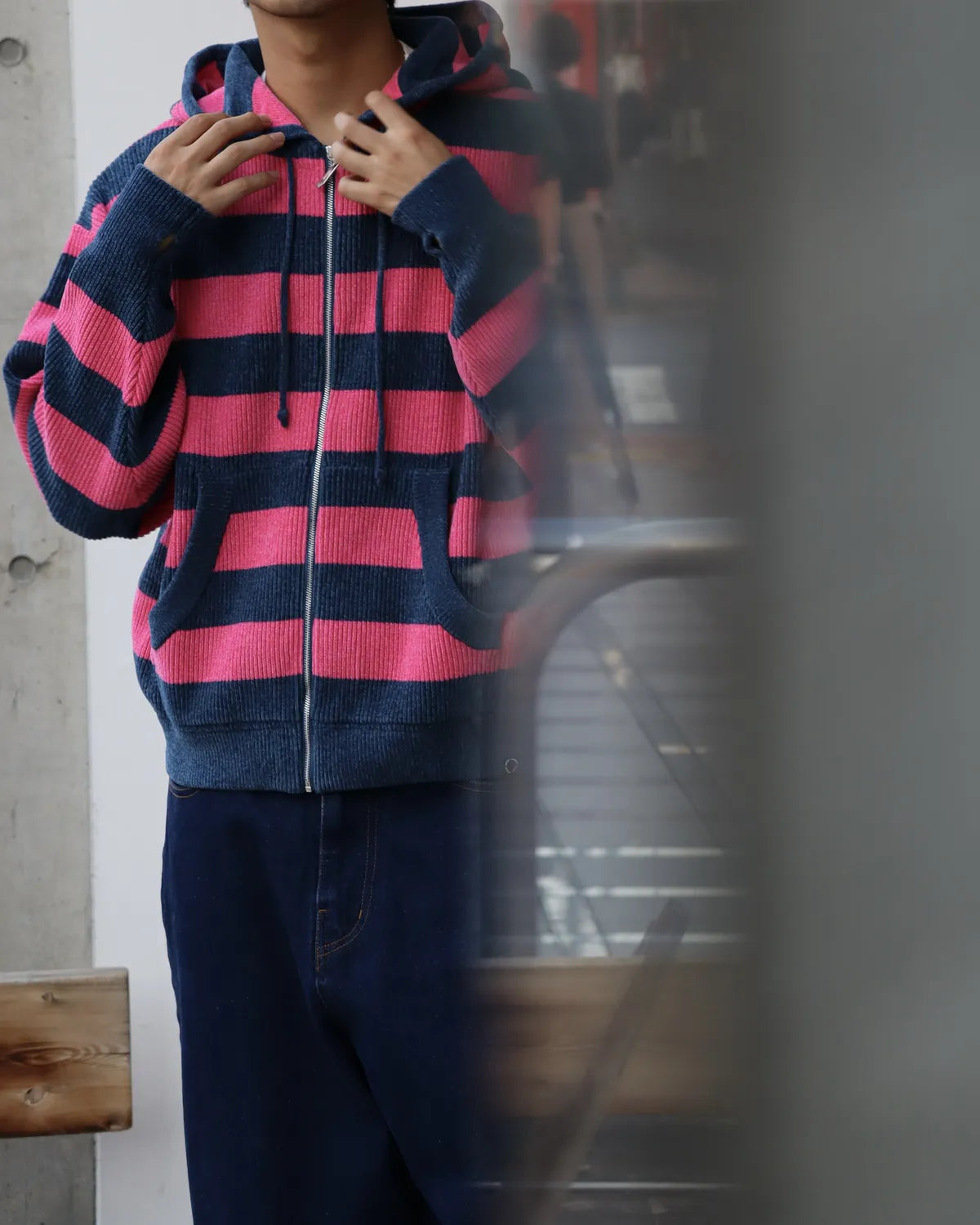 PHINGERIN / CORDY KNIT ZIP HOODIE STRIPE (PD-262-KN-092)