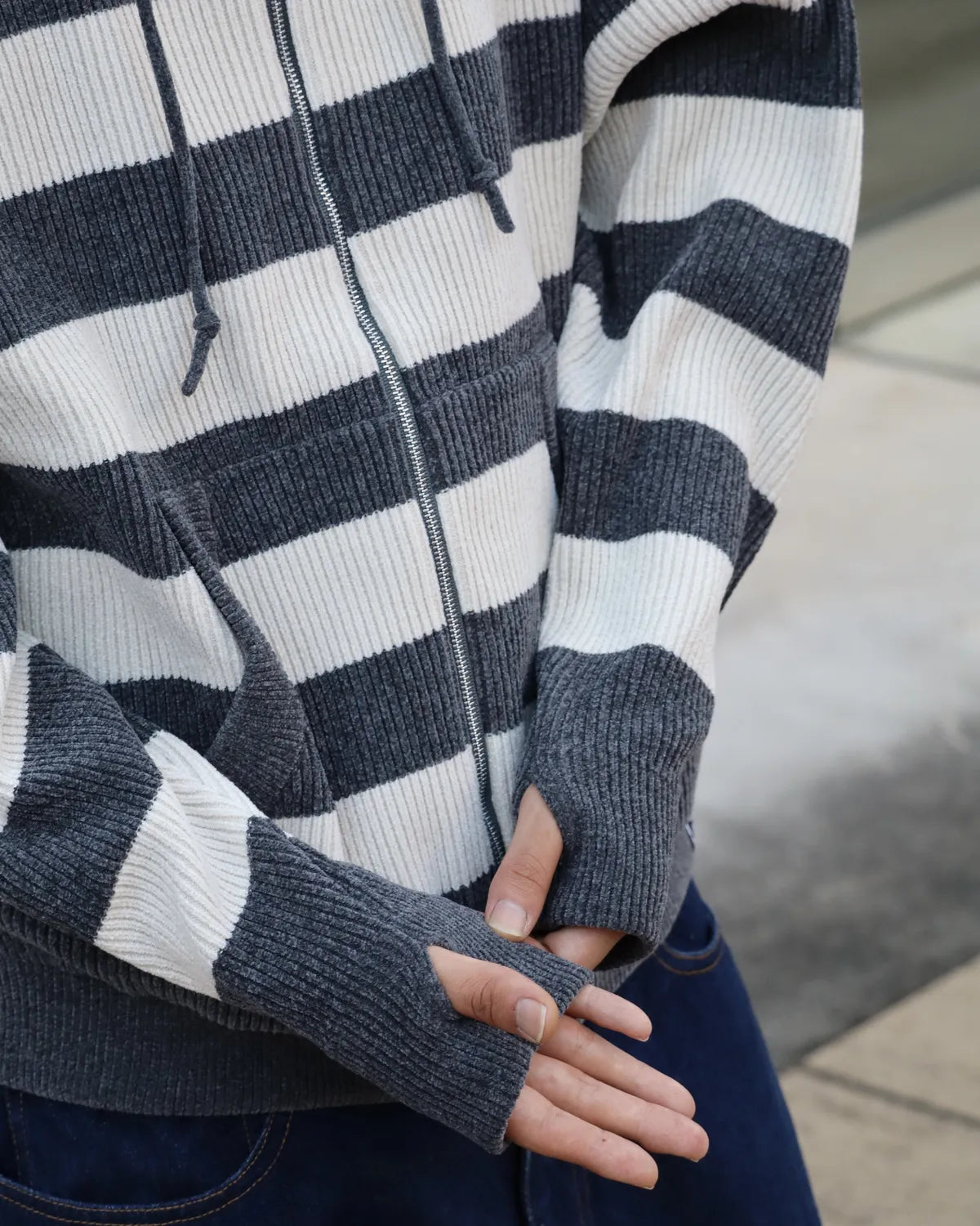 PHINGERIN / CORDY KNIT ZIP HOODIE STRIPE (PD-262-KN-092)