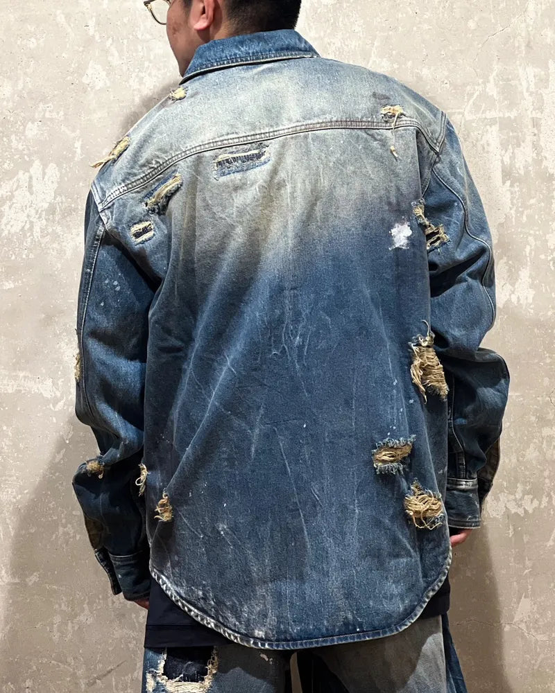 VETEMENTS / TRASHED DENIM SHIRT (UA65SH880D)