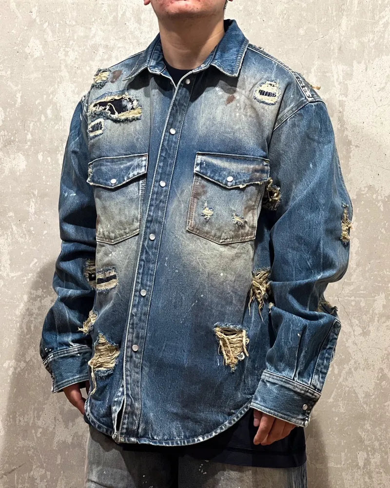 VETEMENTS / TRASHED DENIM SHIRT (UA65SH880D)