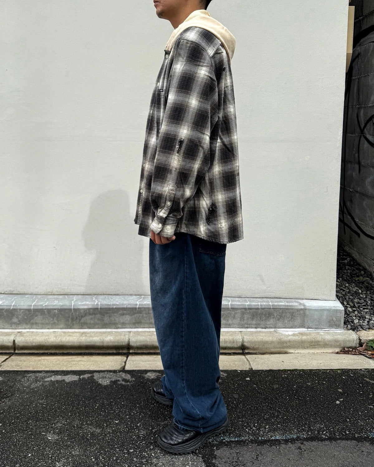 KAMIYA / OG Check Sun-Faded Hooded Shirt (G17SH039)