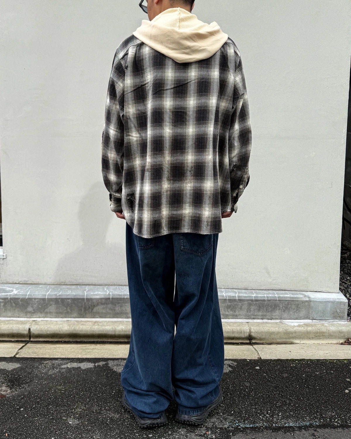 KAMIYA / OG Check Sun-Faded Hooded Shirt (G17SH039)