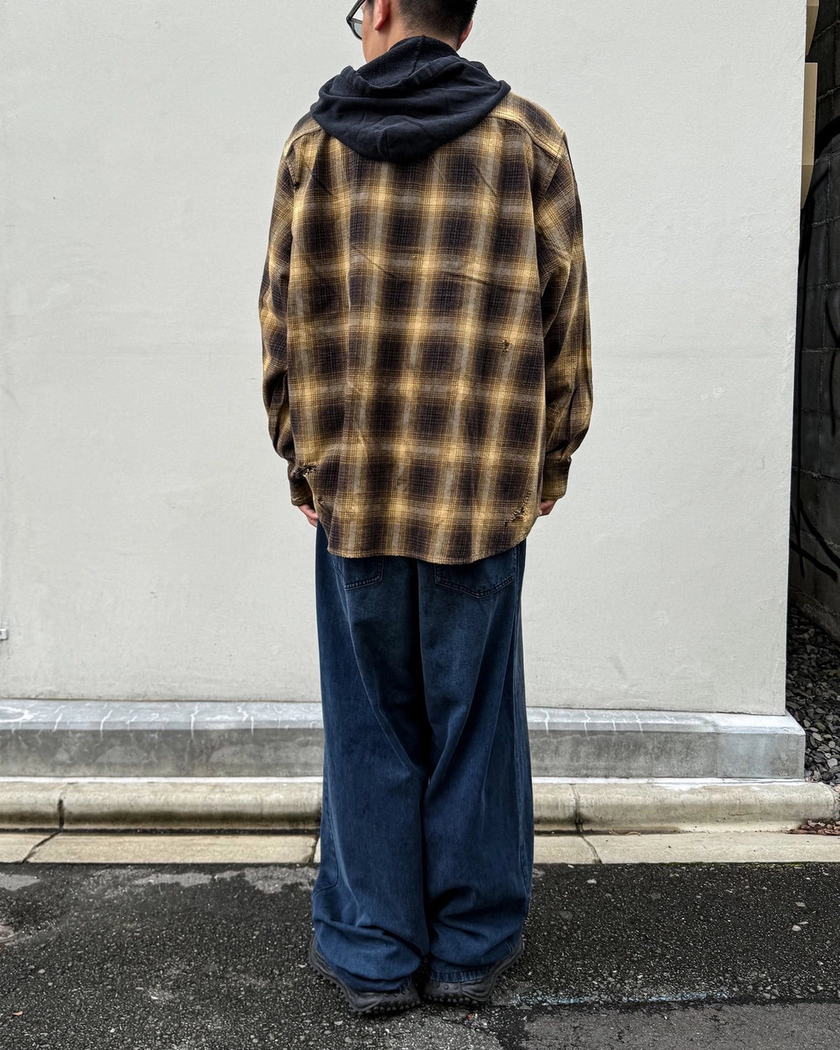 KAMIYA / OG Check Sun-Faded Hooded Shirt (G17SH039)