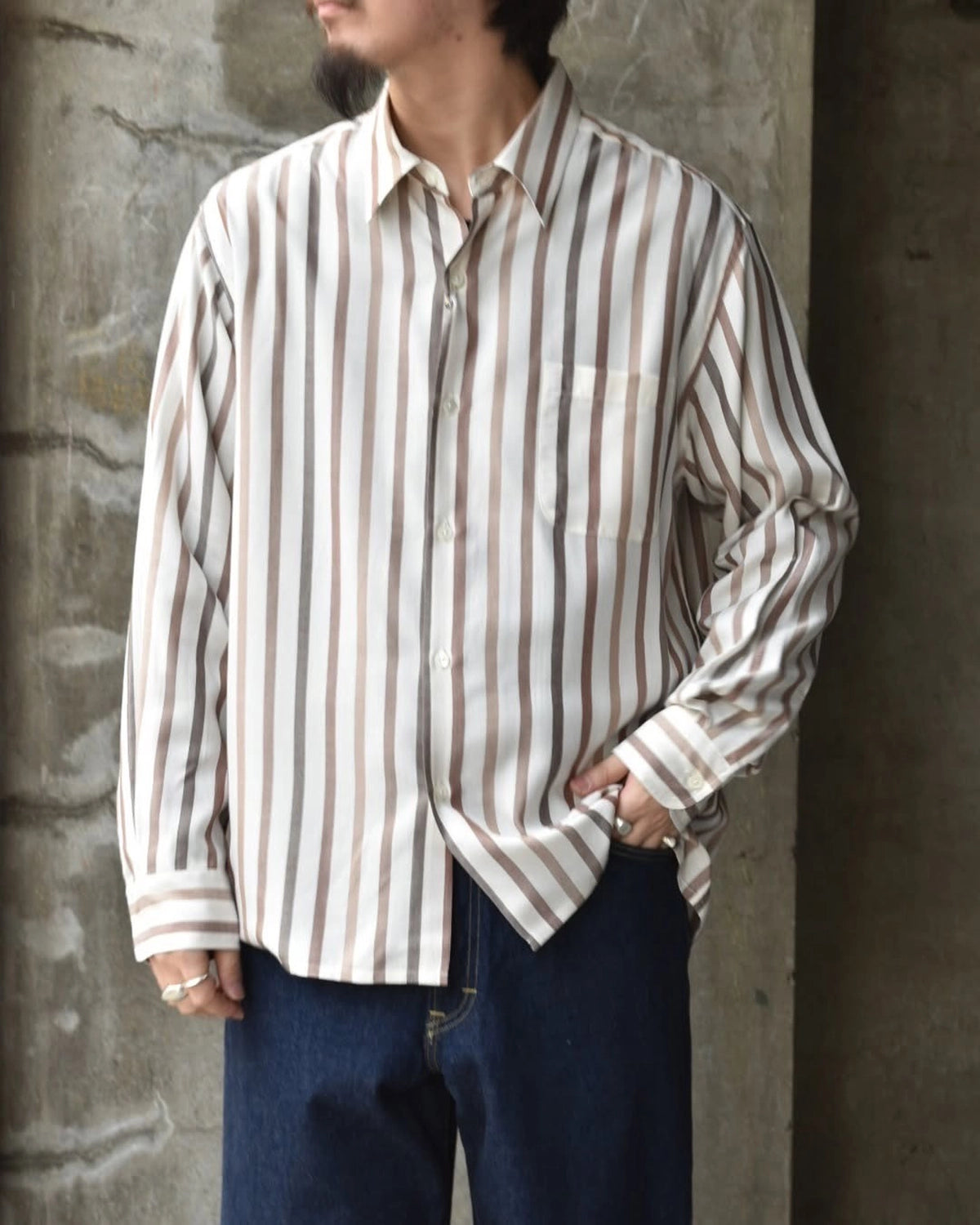 WACKO MARIA / STRIPED REGULAR COLLAR SHIRT L/S (25SSE-WMS-RC01)