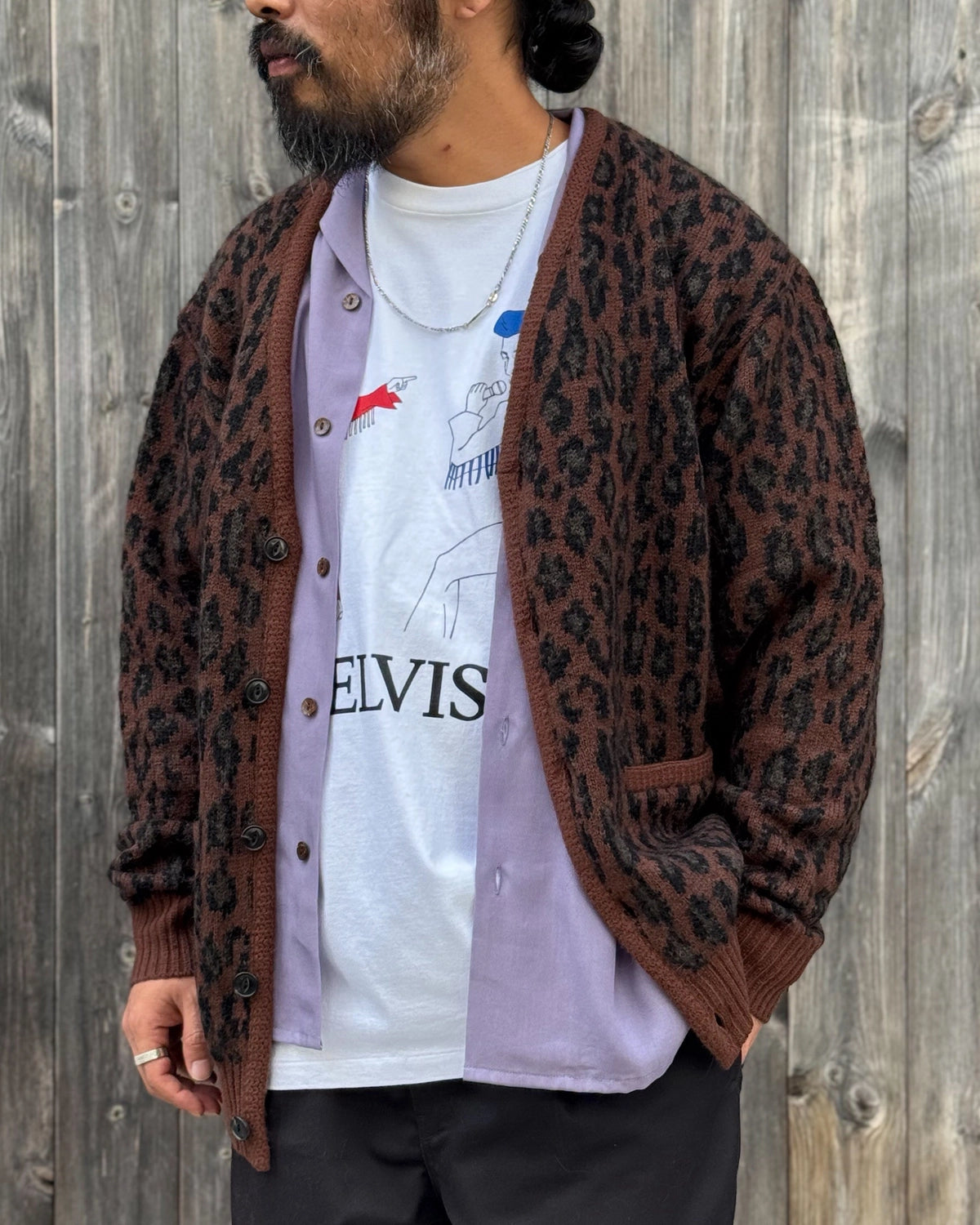 WACKO MARIA / LEOPARD MOHAIR JACQUARD  CARDIGAN (26FW-WMK-KN17)