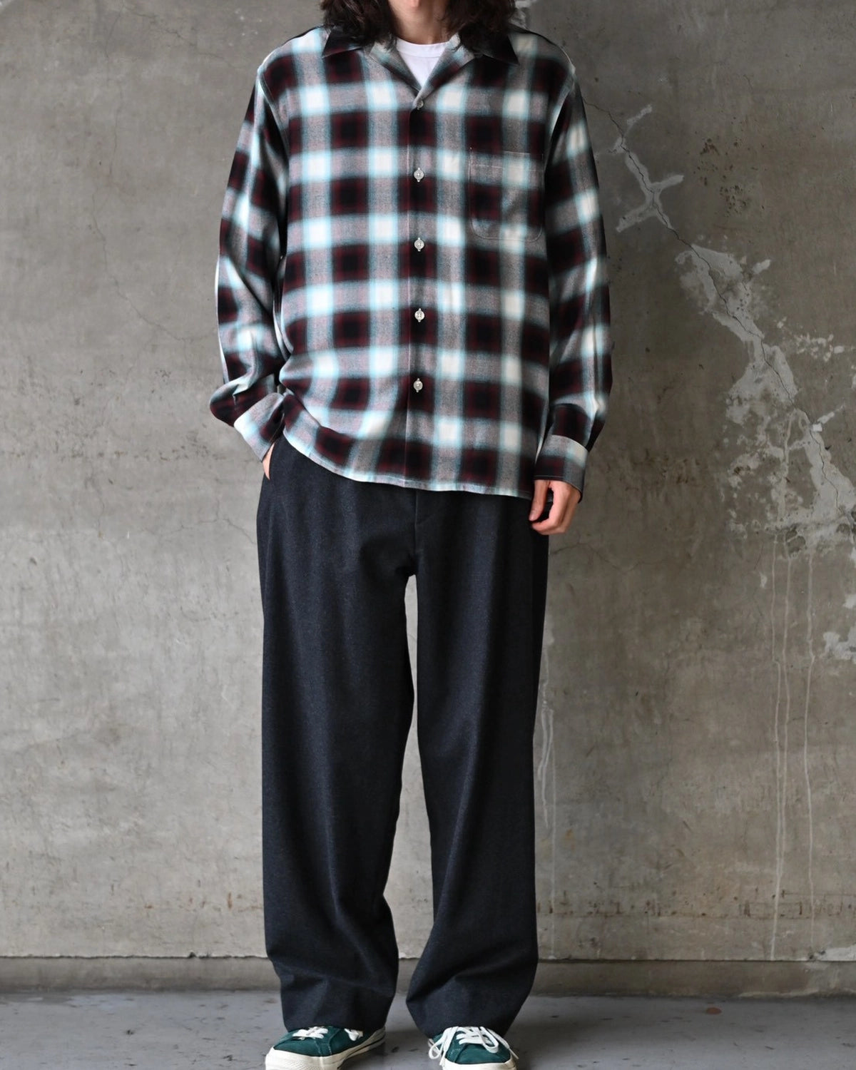 WACKO MARIA / OMBRE CHECK OPEN COLLAR SHIRT L/S -type3- (26FW-WMS-OC06)