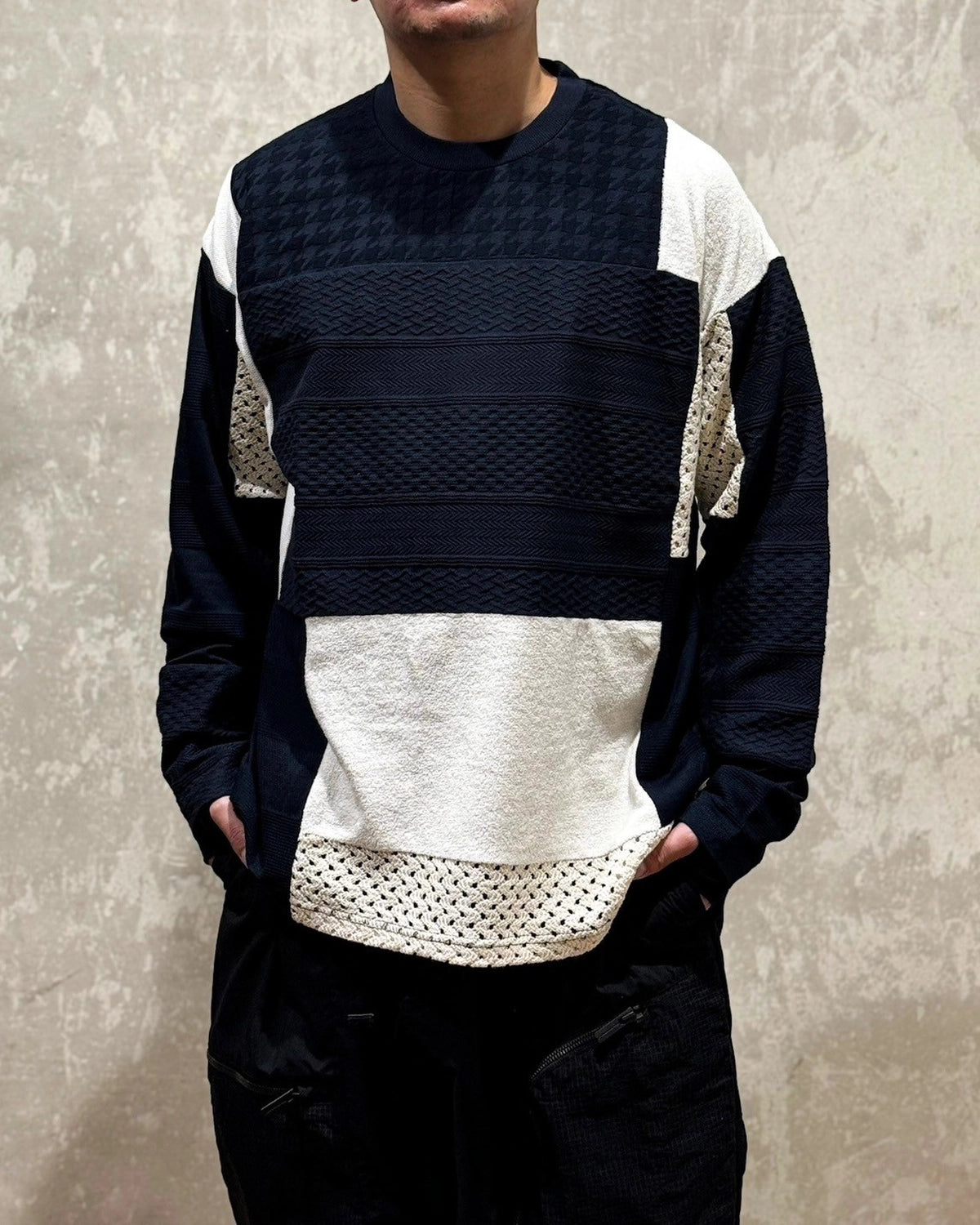 White Mountaineering  / PATCHWORK LONG SLEEVE T-SHIRT (WM2571531)