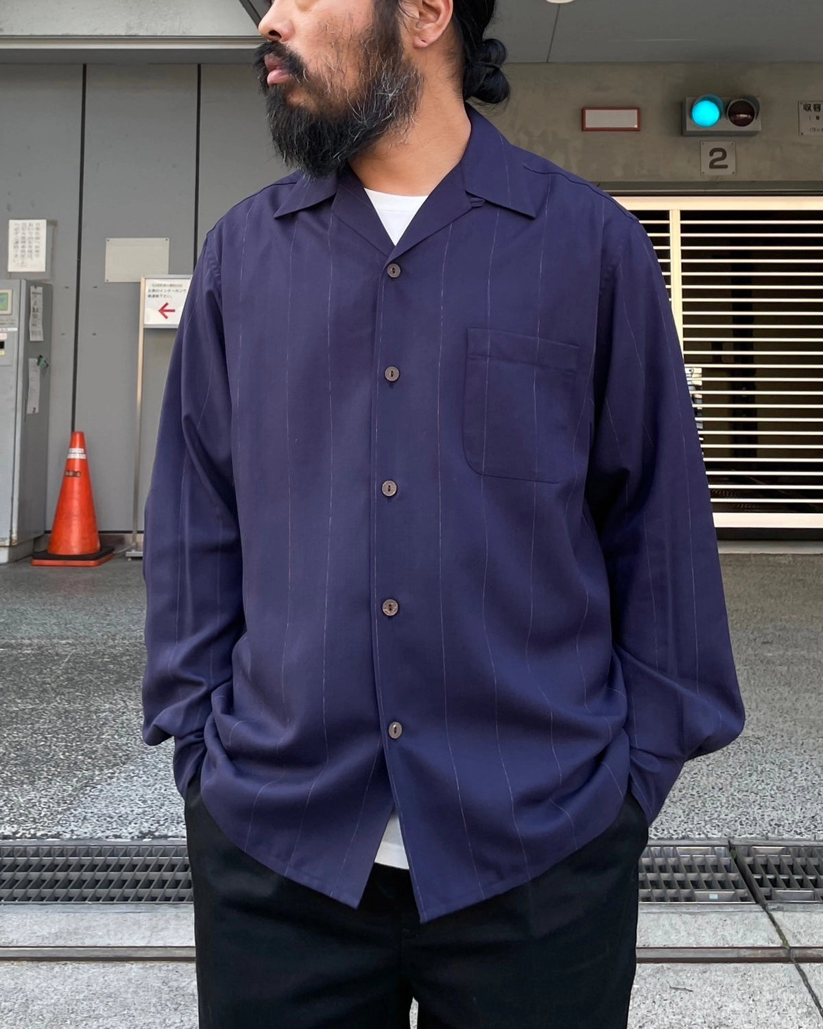 WACKO MARIA / KASURI OPEN COLLAR SHIRT L/S (25SSE-WMS-OC03)