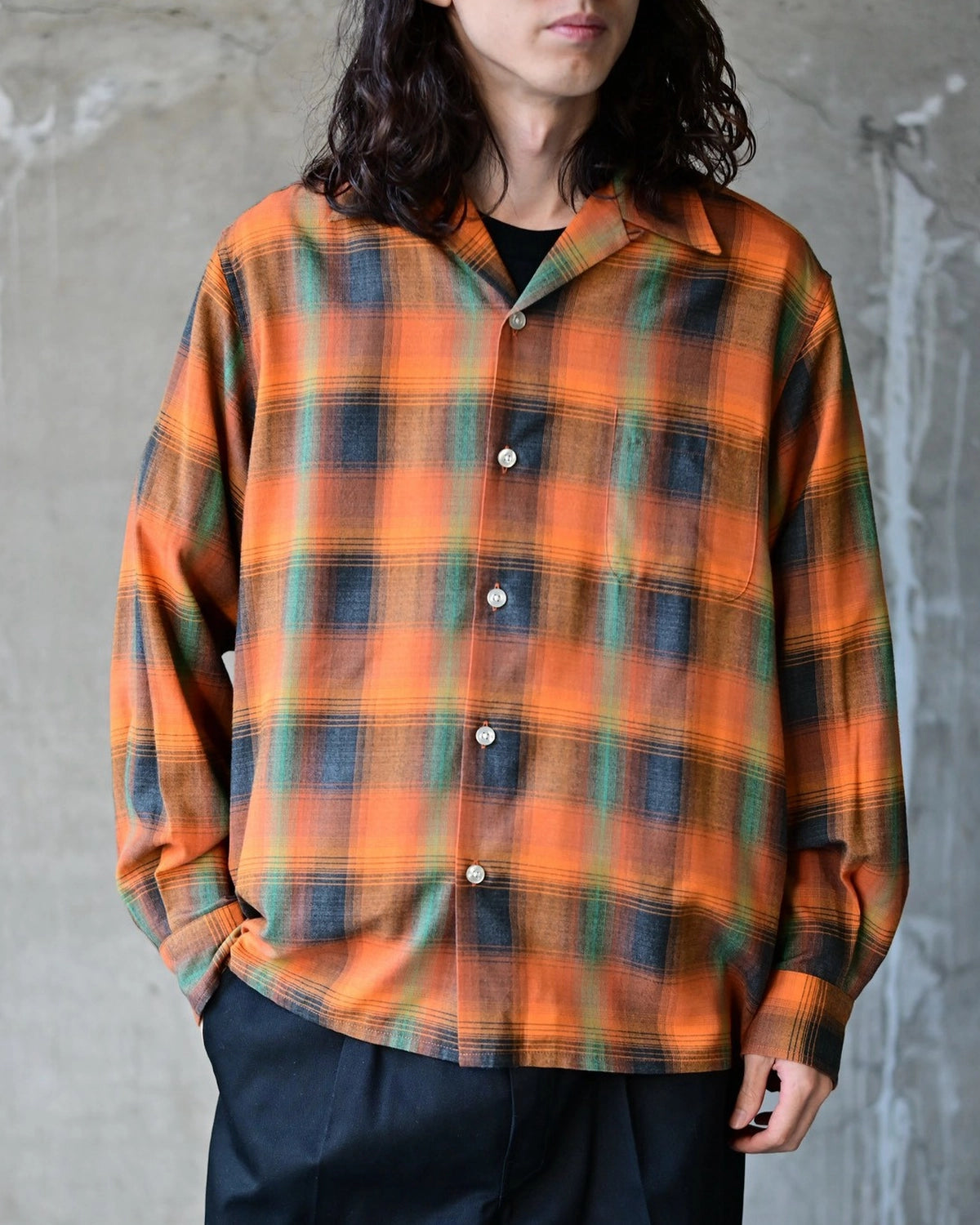 WACKO MARIA / OMBRE CHECK OPEN COLLAR SHIRT L/S -TYPE-6- (26FW-WMS-OC11)