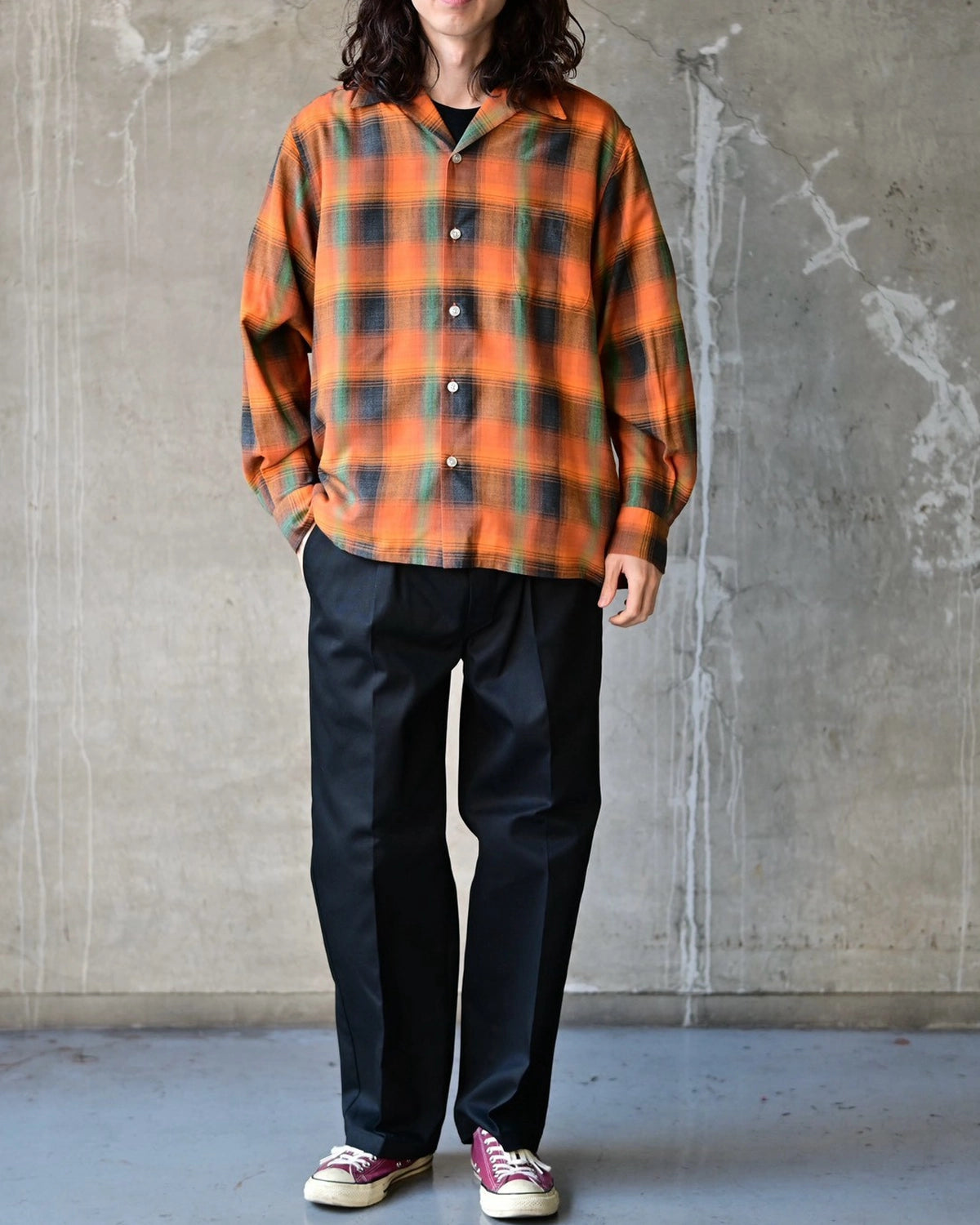 WACKO MARIA / OMBRE CHECK OPEN COLLAR SHIRT L/S -TYPE-6- (26FW-WMS-OC11)