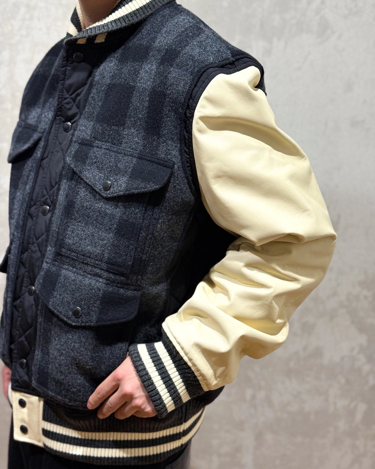 JUNYA WATANABE MAN x FILSON / マッキーノウール×エステルタフタキルティング×レザー FILSON Wネーム (WP-J030-051)