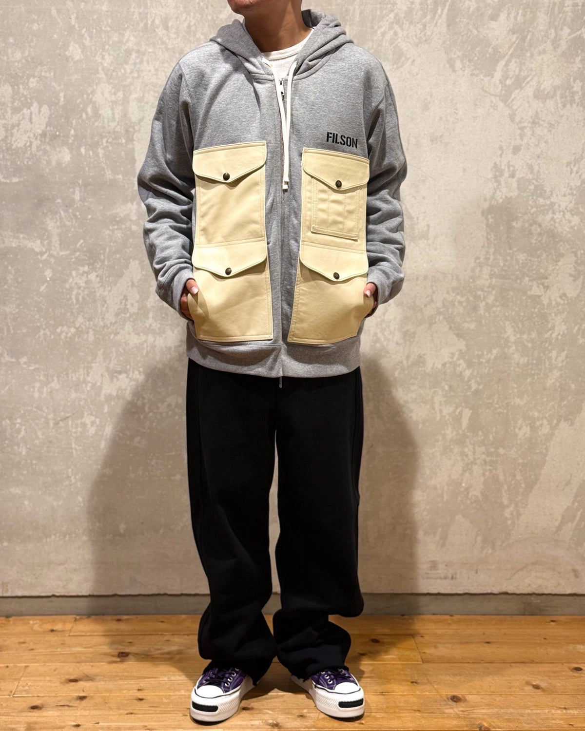 JUNYA WATANABE MAN x FILSON / フーディ 綿起毛裏毛×レザー FILSON Wネーム (WP-T007-051)