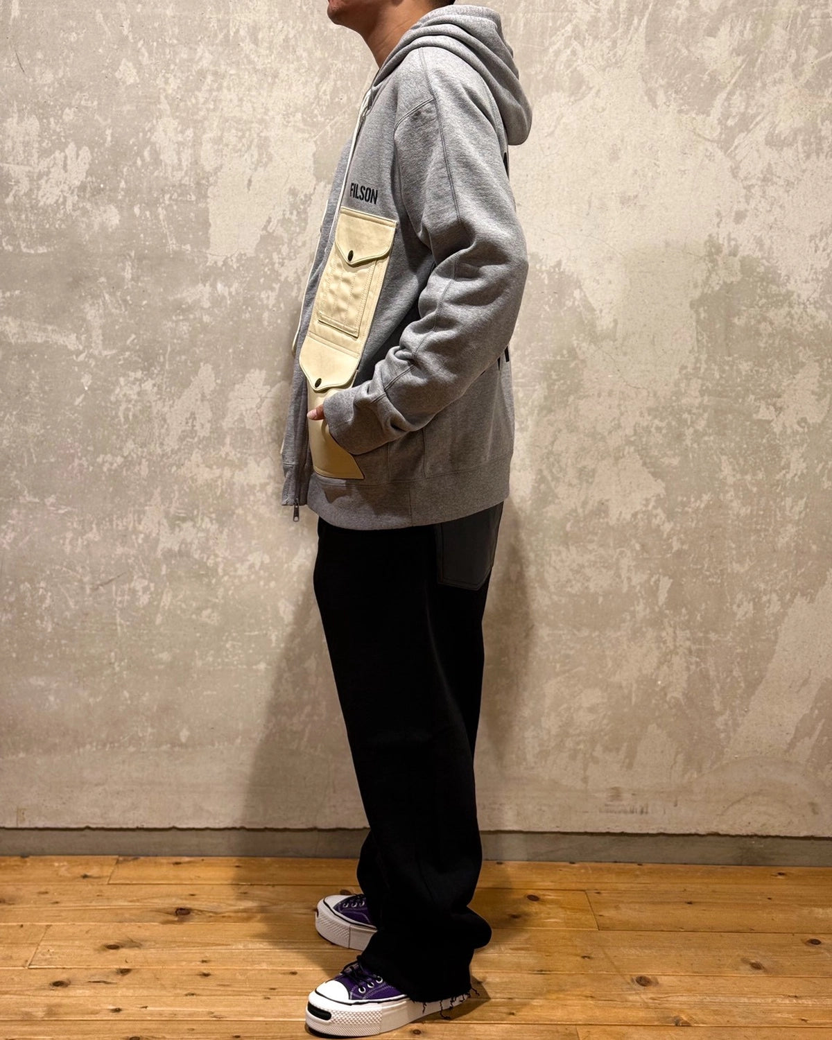 JUNYA WATANABE MAN x FILSON / フーディ 綿起毛裏毛×レザー FILSON Wネーム (WP-T007-051)