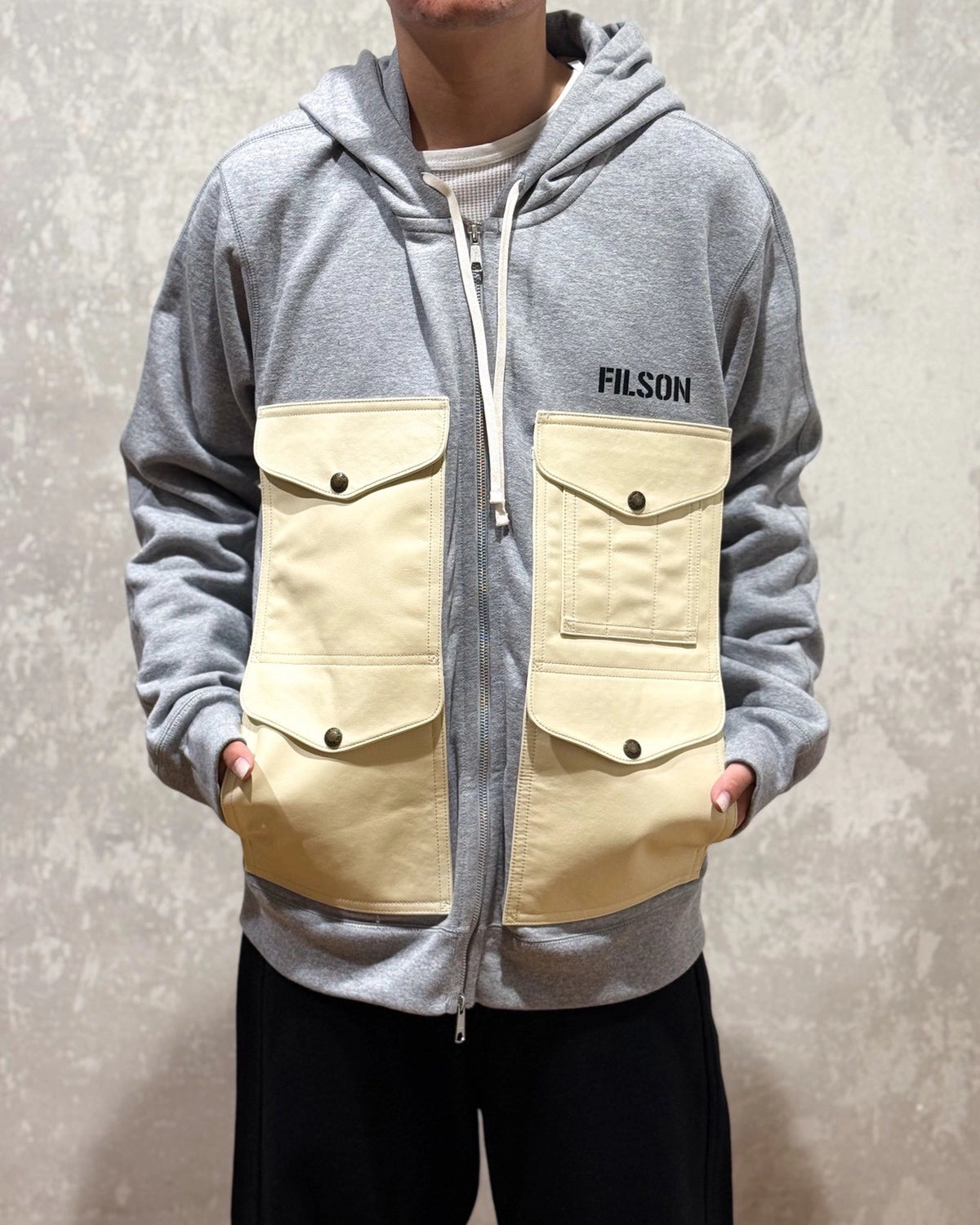 JUNYA WATANABE MAN x FILSON / フーディ 綿起毛裏毛×レザー FILSON Wネーム (WP-T007-051)
