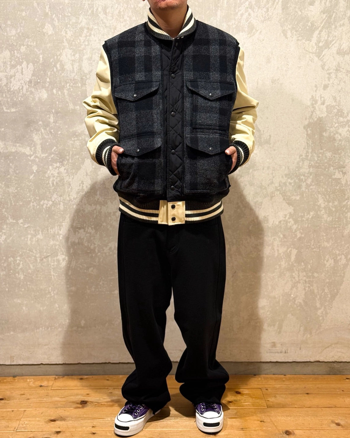 JUNYA WATANABE MAN x FILSON / マッキーノウール×エステルタフタキルティング×レザー FILSON Wネーム (WP-J030-051)