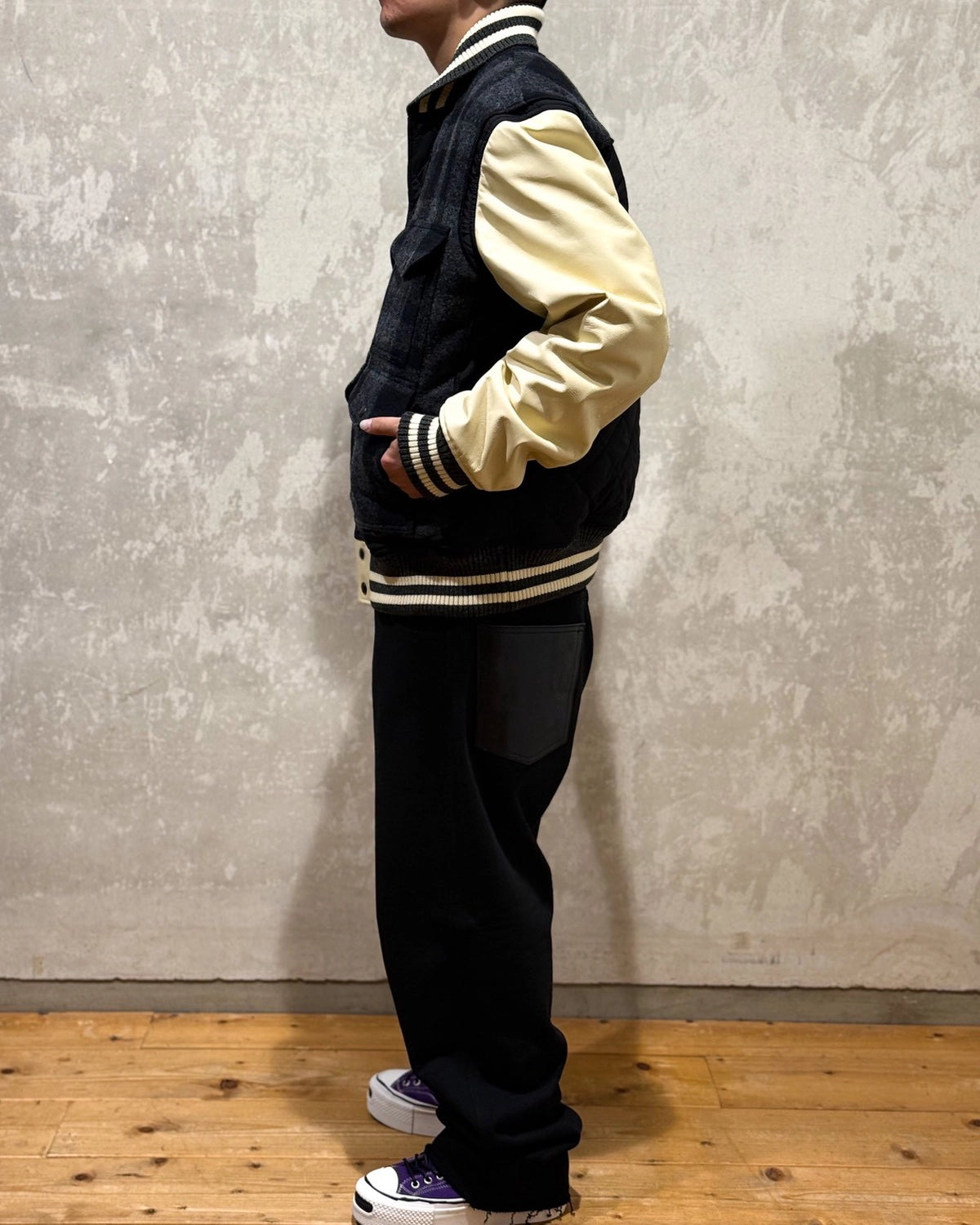 JUNYA WATANABE MAN x FILSON / マッキーノウール×エステルタフタキルティング×レザー FILSON Wネーム (WP-J030-051)