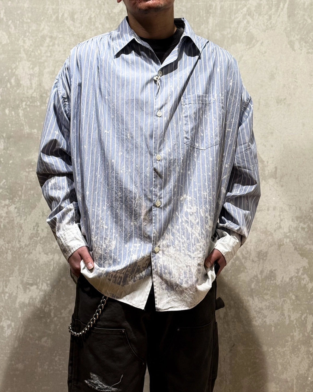 KAMIYA / Bleached Stripe L/S SHIRT (G14SH059)