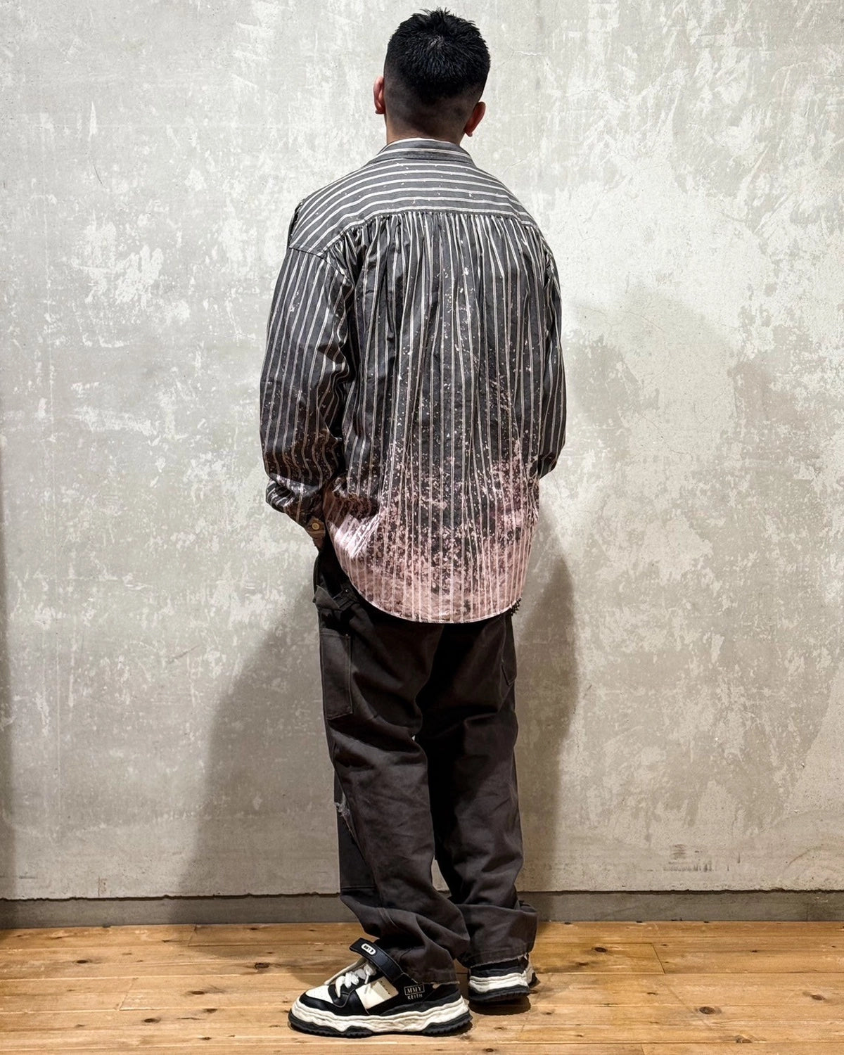 KAMIYA / Bleached Stripe L/S SHIRT (G14SH059)