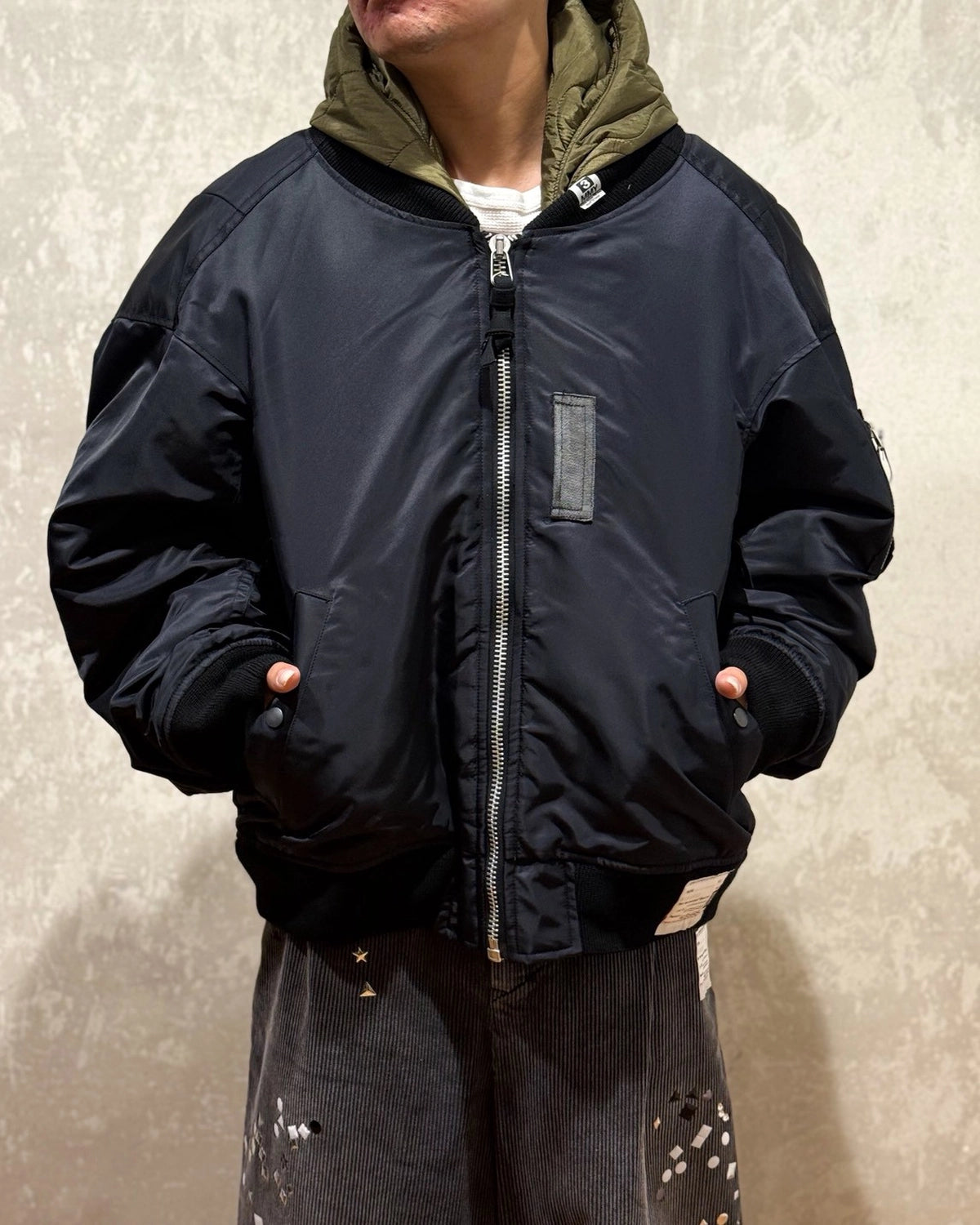 Maison MIHARA YASUHIRO / Extended Placket Hood Flight Jacket (A15BL062)