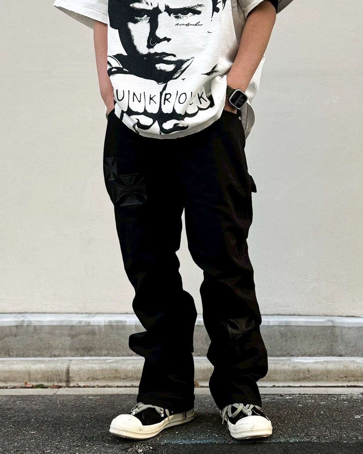 mindseeker × DICKIES / Iron Cross Patch Flare Pants -BLACK- (MSD-261-001)