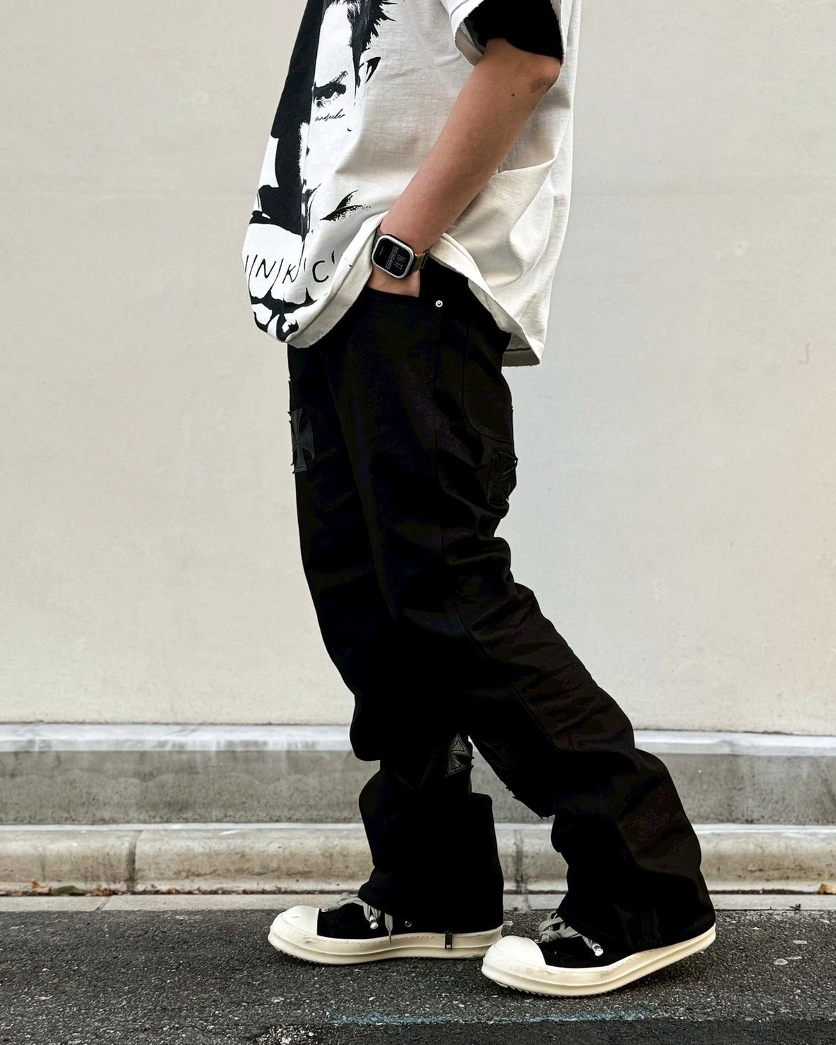 mindseeker × DICKIES / Iron Cross Patch Flare Pants -BLACK- (MSD-261-001)